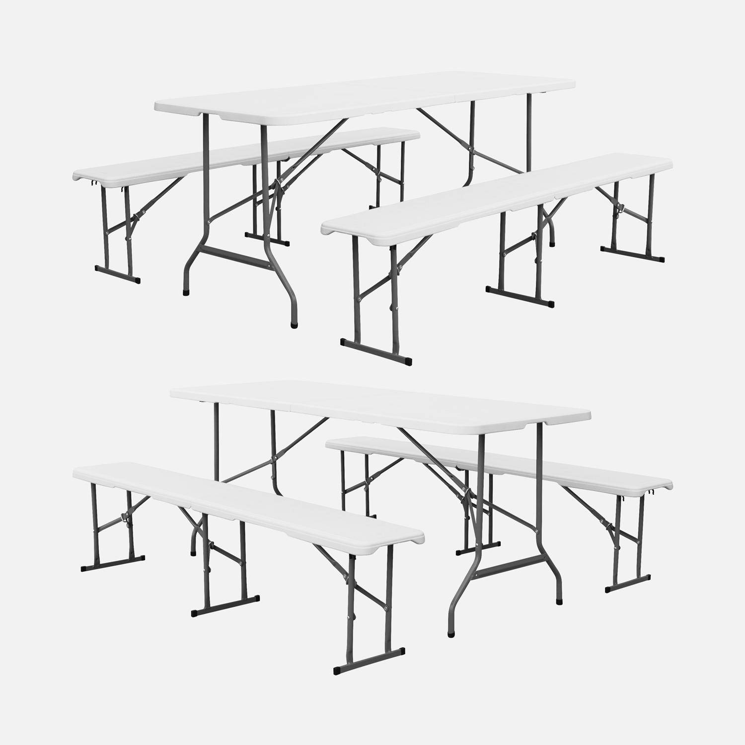 Lot de 2 tables de réception pliantes acier 2 bancs Fiesta 180cm blanc Photo2