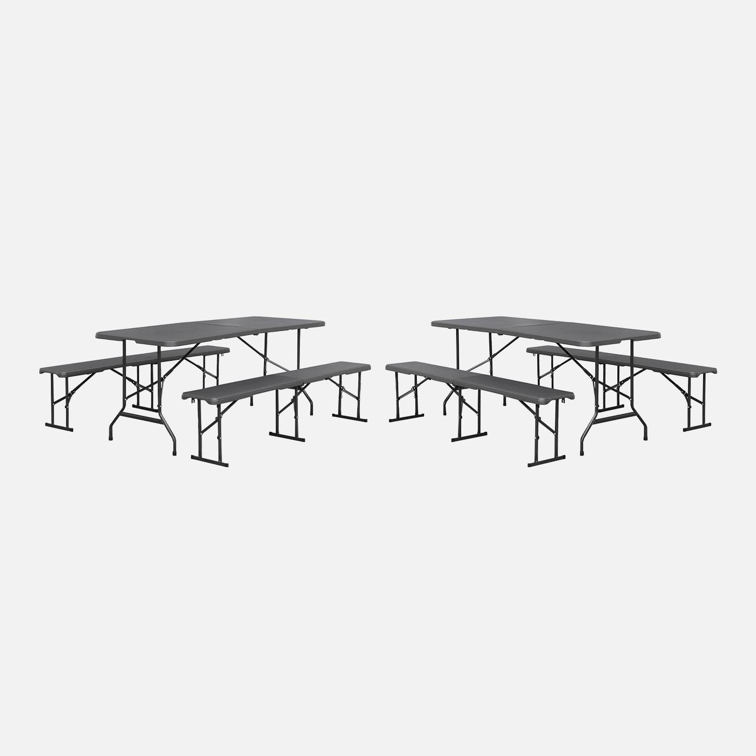 Conjunto de jardim com mesa dobrável para eventos em plástico e aço com 2 bancos, set de 2 Cinza escuro - 180x69.5x73.5 cm,sweeek,Photo2