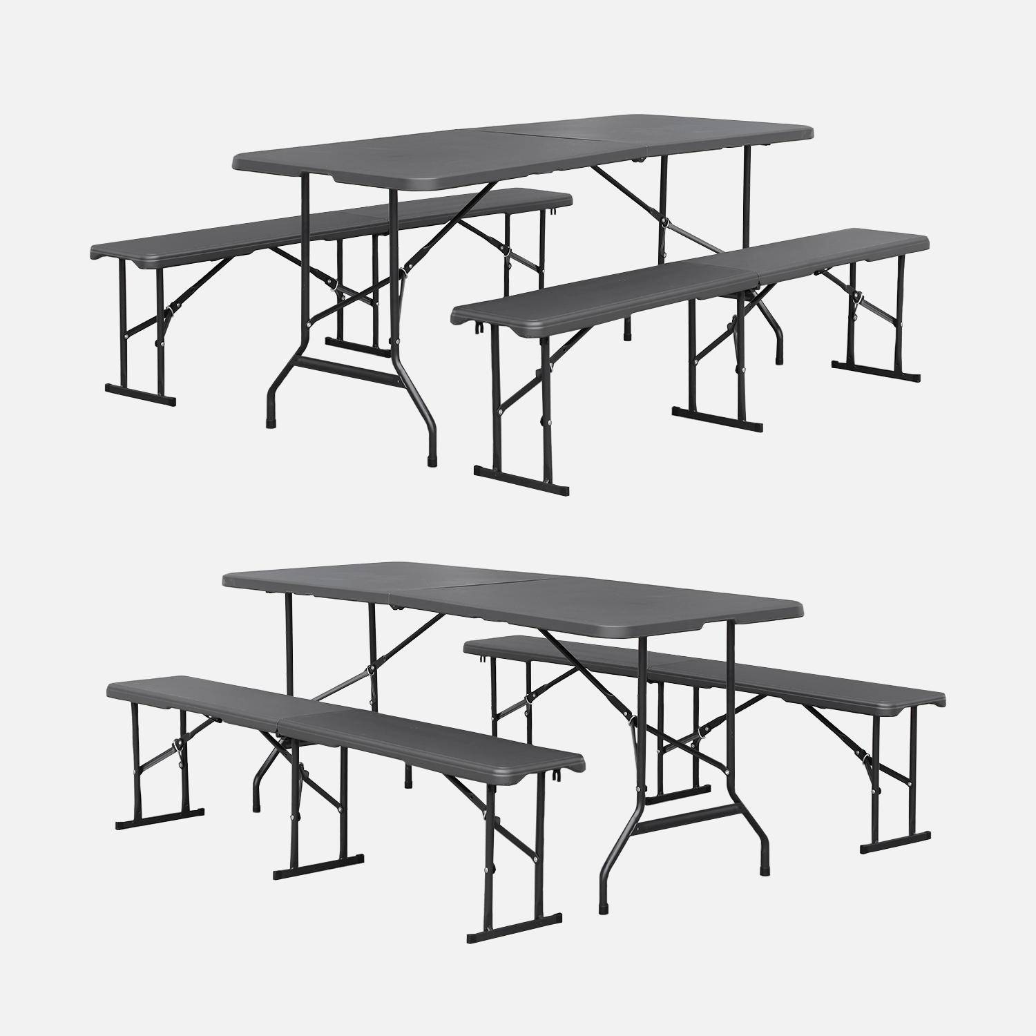 2er-Set dunkelgraue Partytische 180 cm mit je 2 Bänken