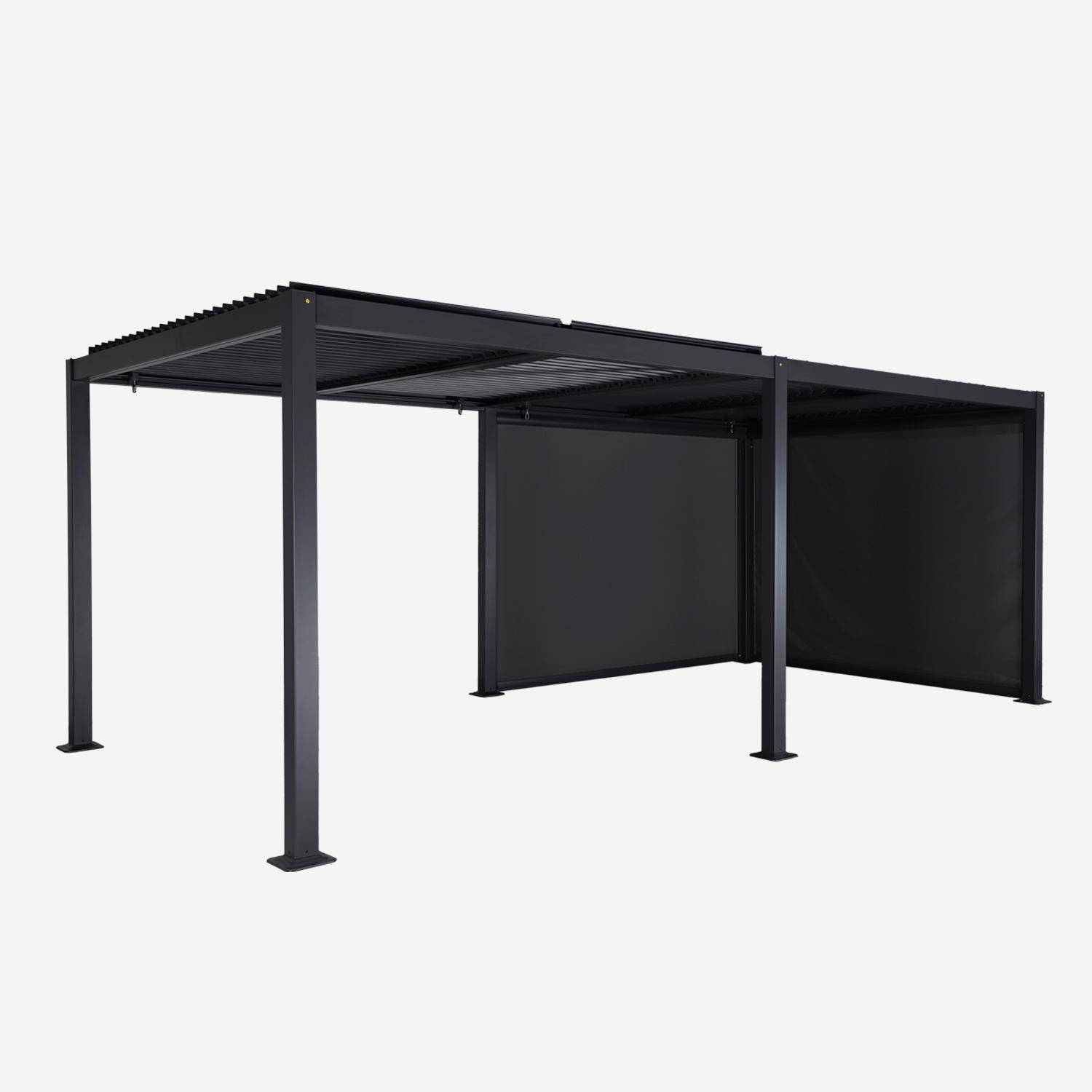 3x6m louvered aluminium pergola with + 2 privacy screens 3m, Palace + screens, Anthracite, 574x272x231 cm Photo2