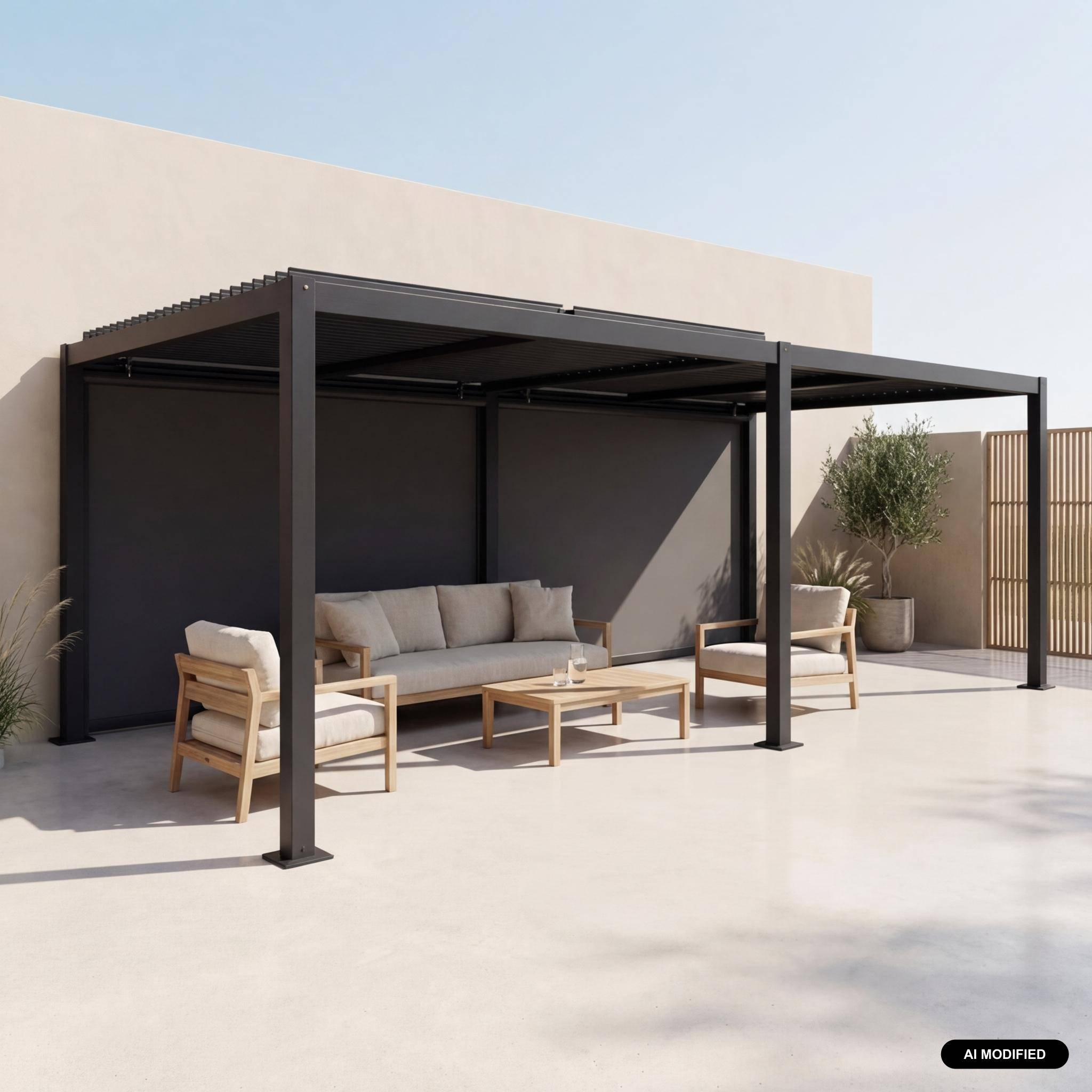 Pergola bioklimatyczna aluminium i stal 3x6m listwy regulowane + 2 markizy 3m PALACE - Antracyt Photo1