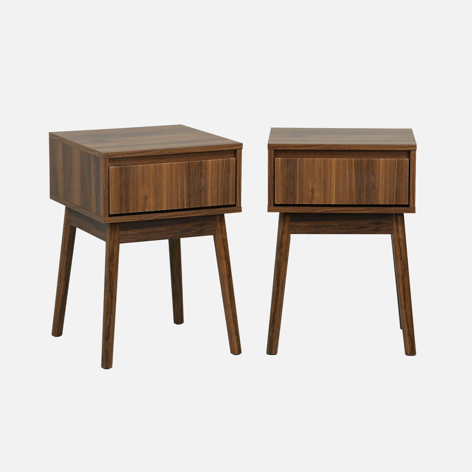 Table de chevet avec un tiroir noyer (lot de 2)