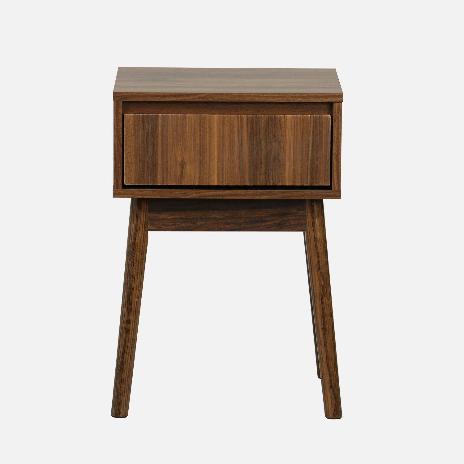 Mesita decorativa de madera 1 cajón, Linear, Madera de nogal, 39x39x55.4 cm Photo3