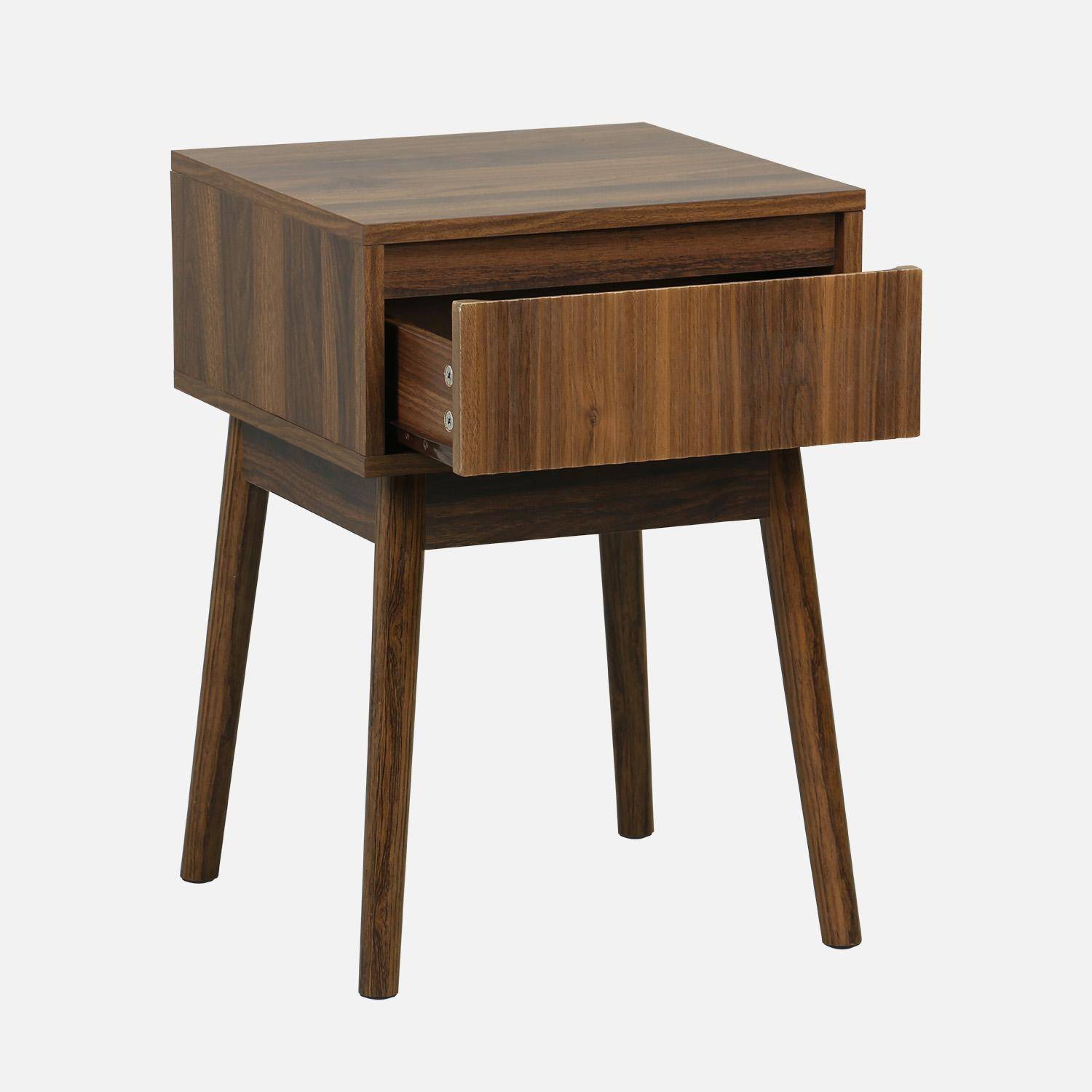 Mesita decorativa de madera 1 cajón, Linear, Madera de nogal, 39x39x55.4 cm Photo2