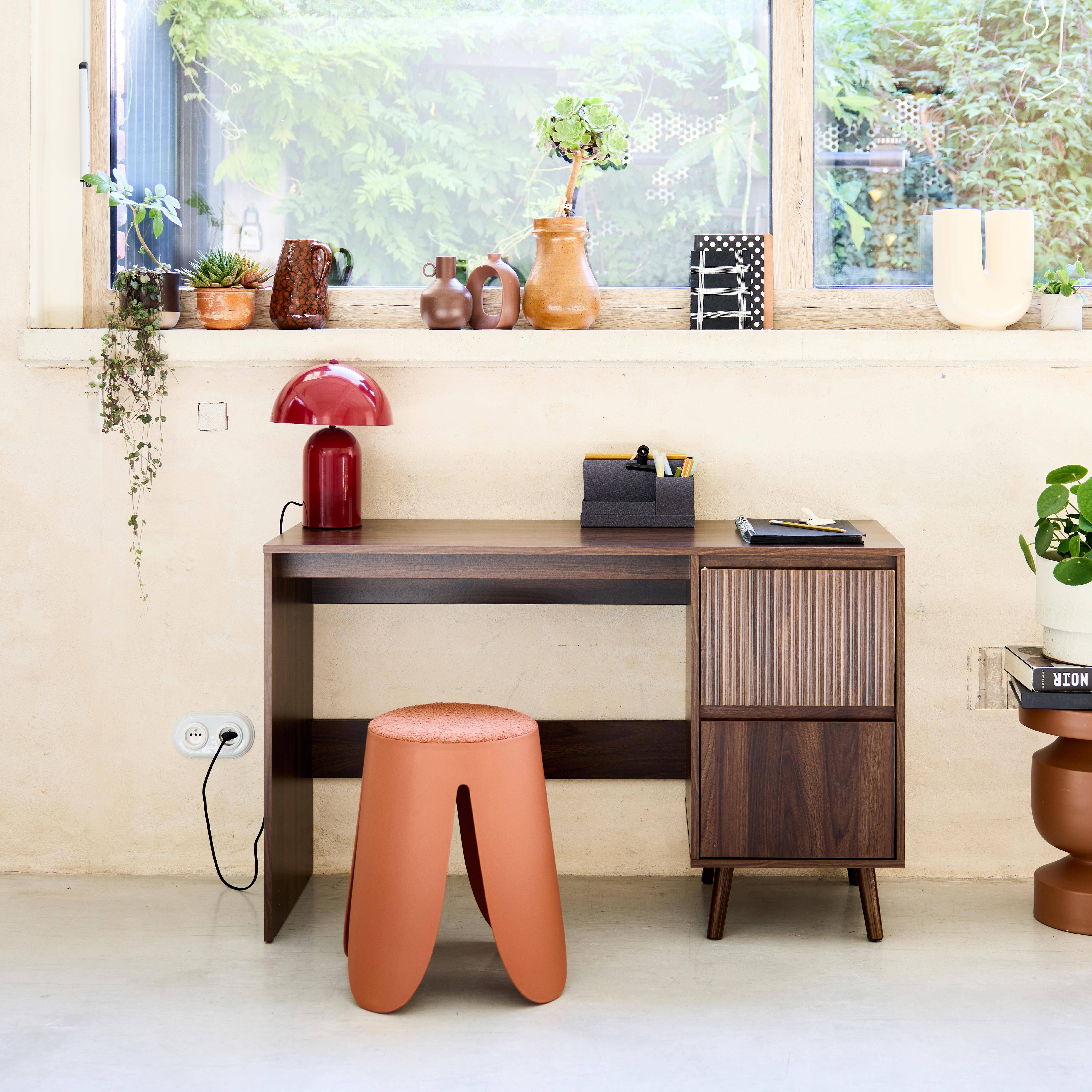 Wood decor two-drawer desk, Linear, Walnut, 120x48x75 cm Photo1