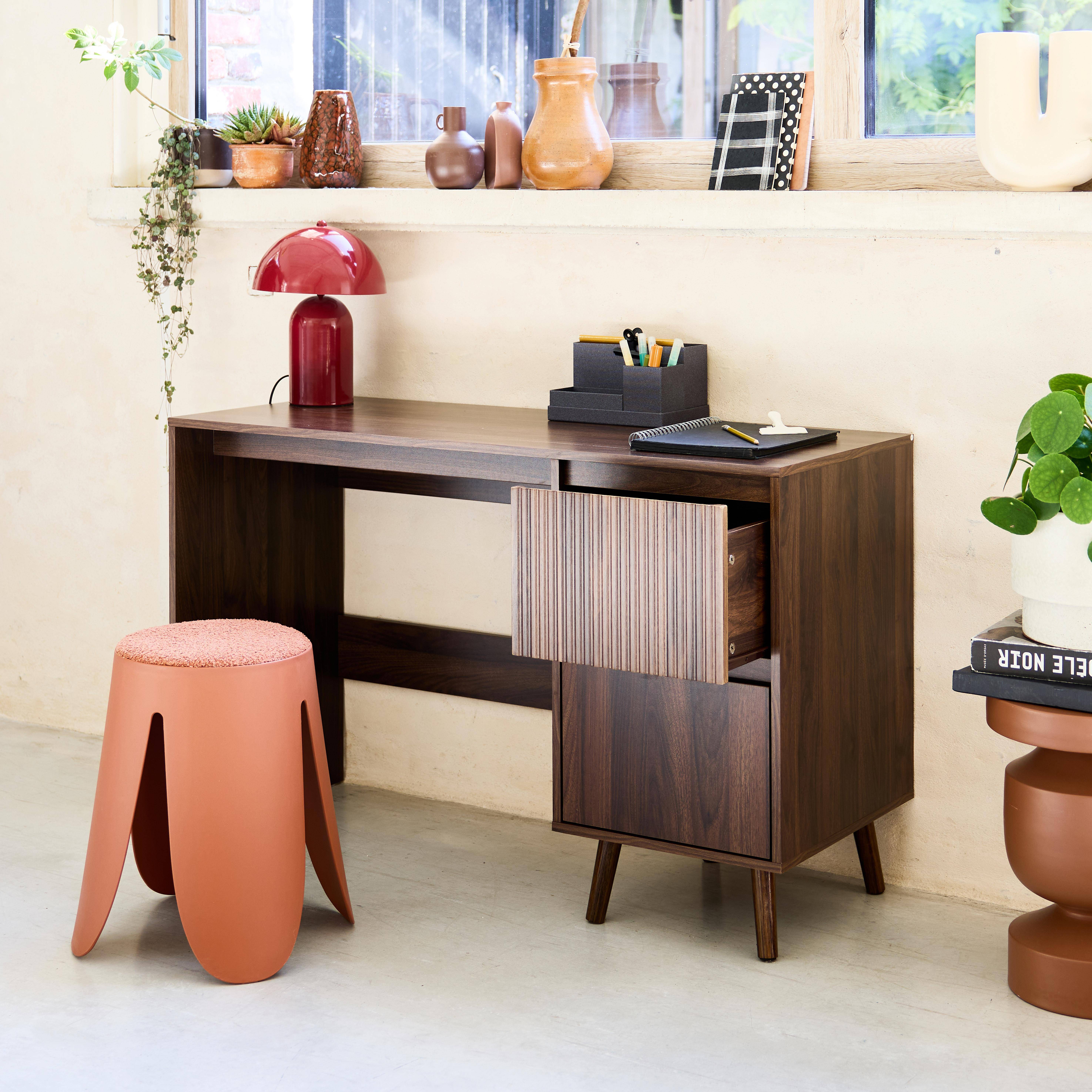 Wood decor two-drawer desk, Linear, Walnut, 120x48x75 cm Photo2