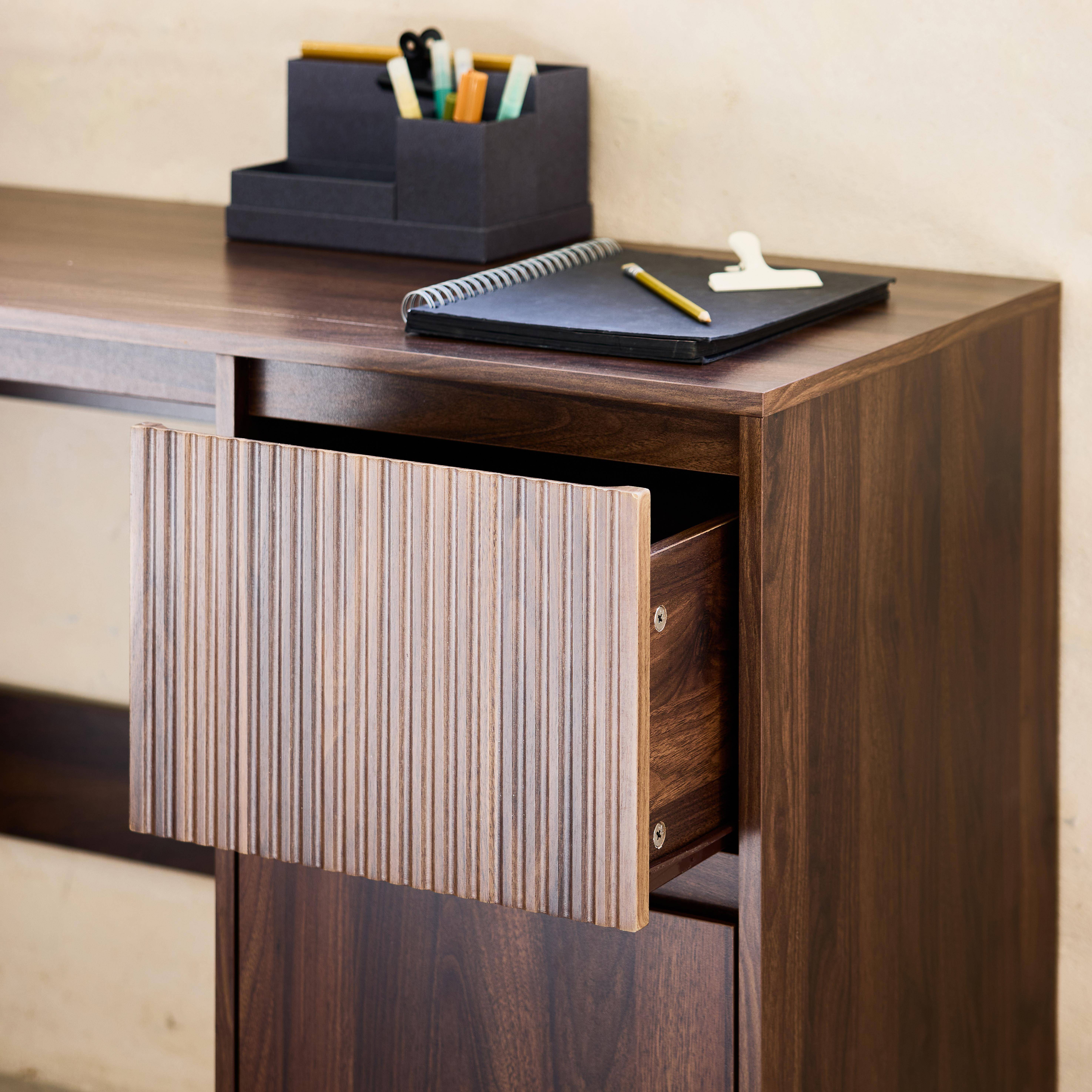 Wood decor two-drawer desk, Linear, Walnut, 120x48x75 cm Photo3