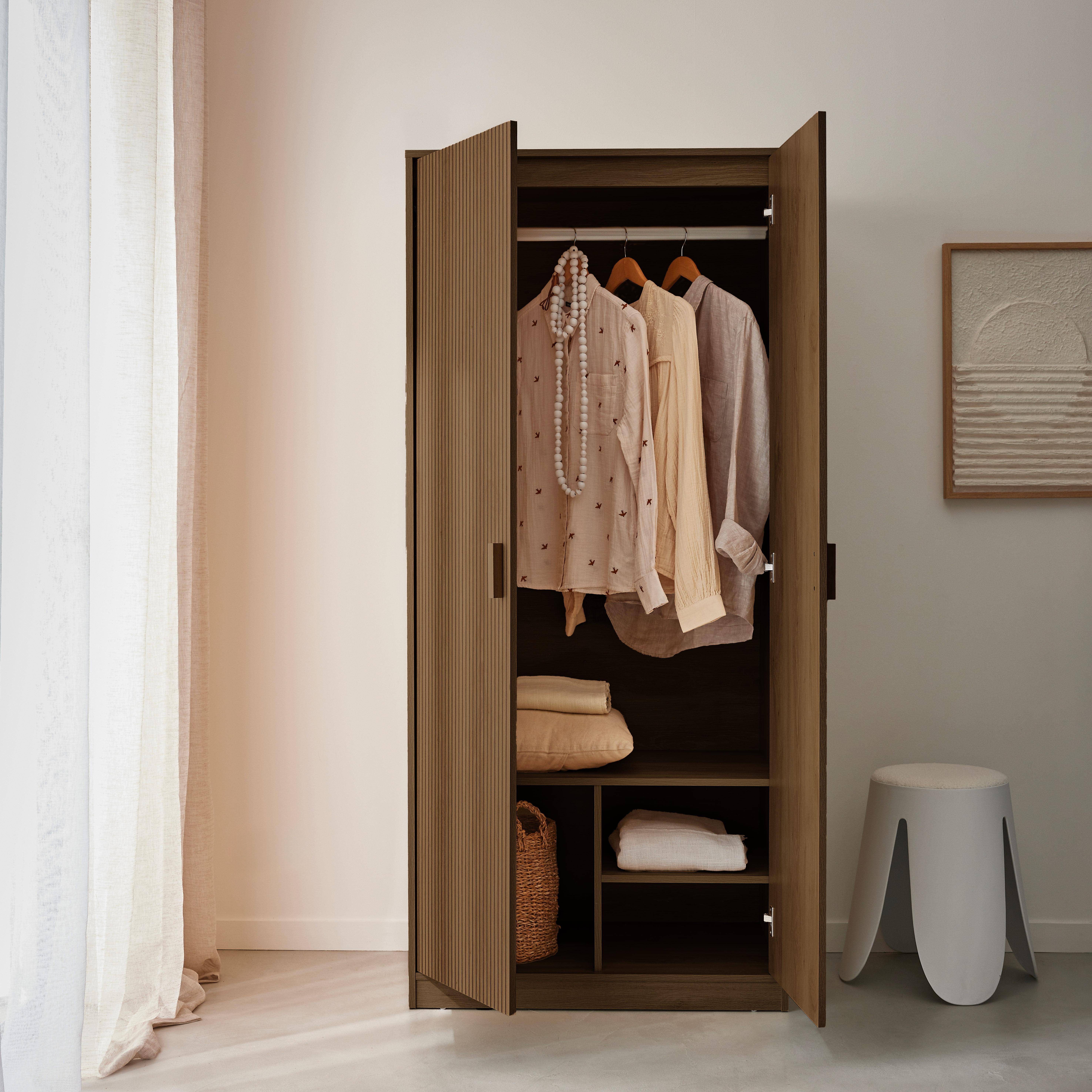 Vestidor, armario de dos puertas, Linear, Madera de nogal, 80x48x180 cm Photo3