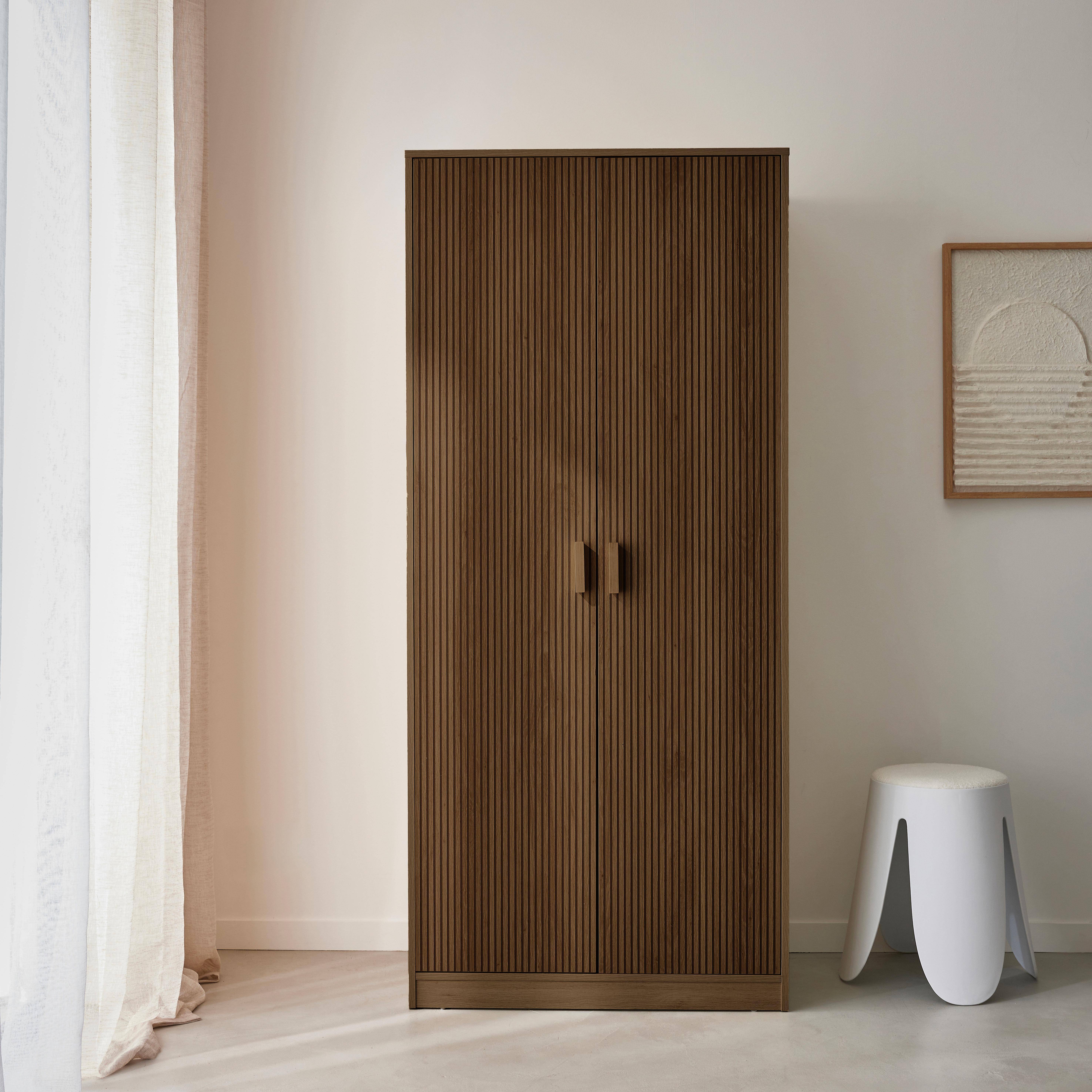 Vestidor, armario de dos puertas, Linear, Madera de nogal, 80x48x180 cm Photo2