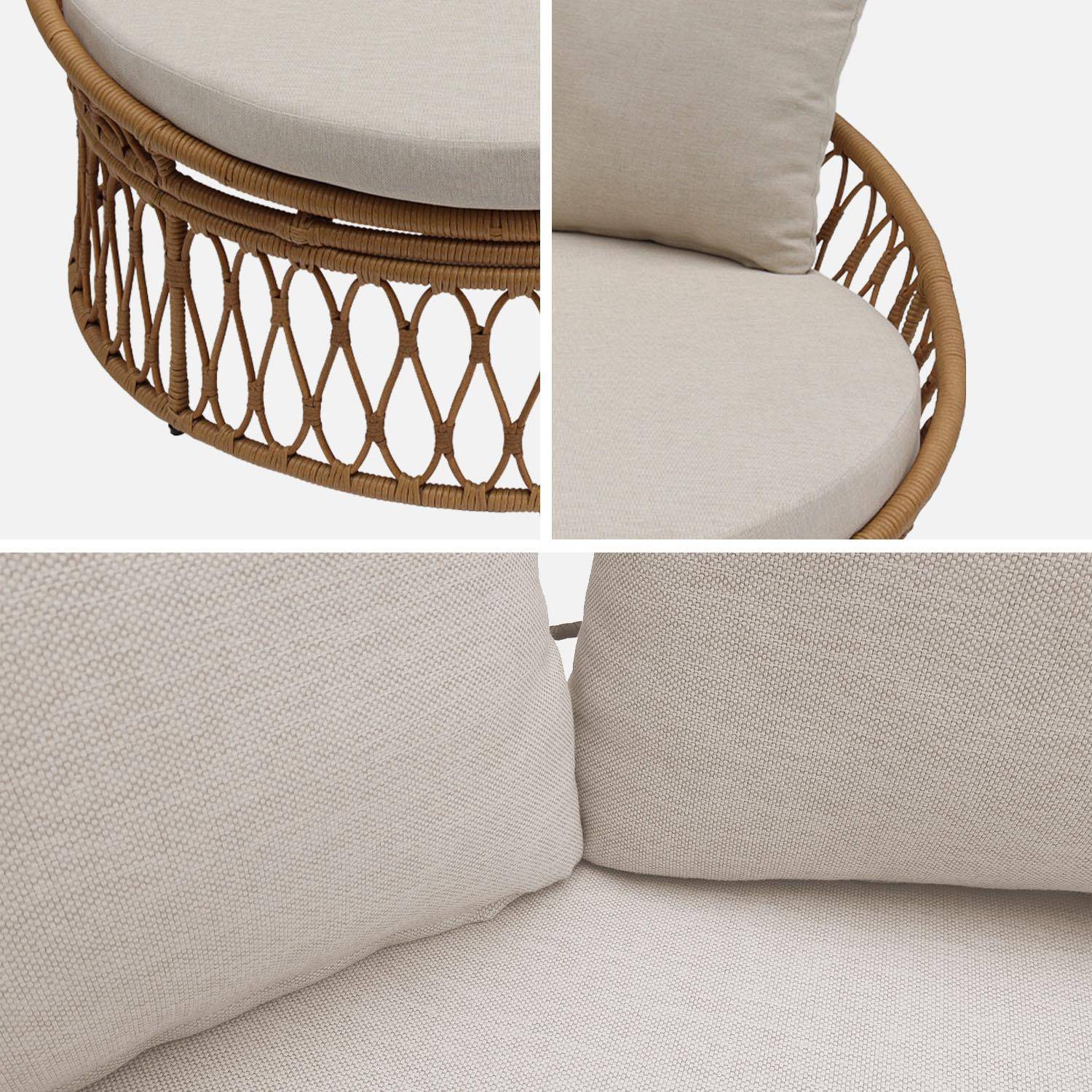 Bain de soleil, lit de jour, lounge extérieur rond acier et imitation rotin naturel et beige 2 places Photo7