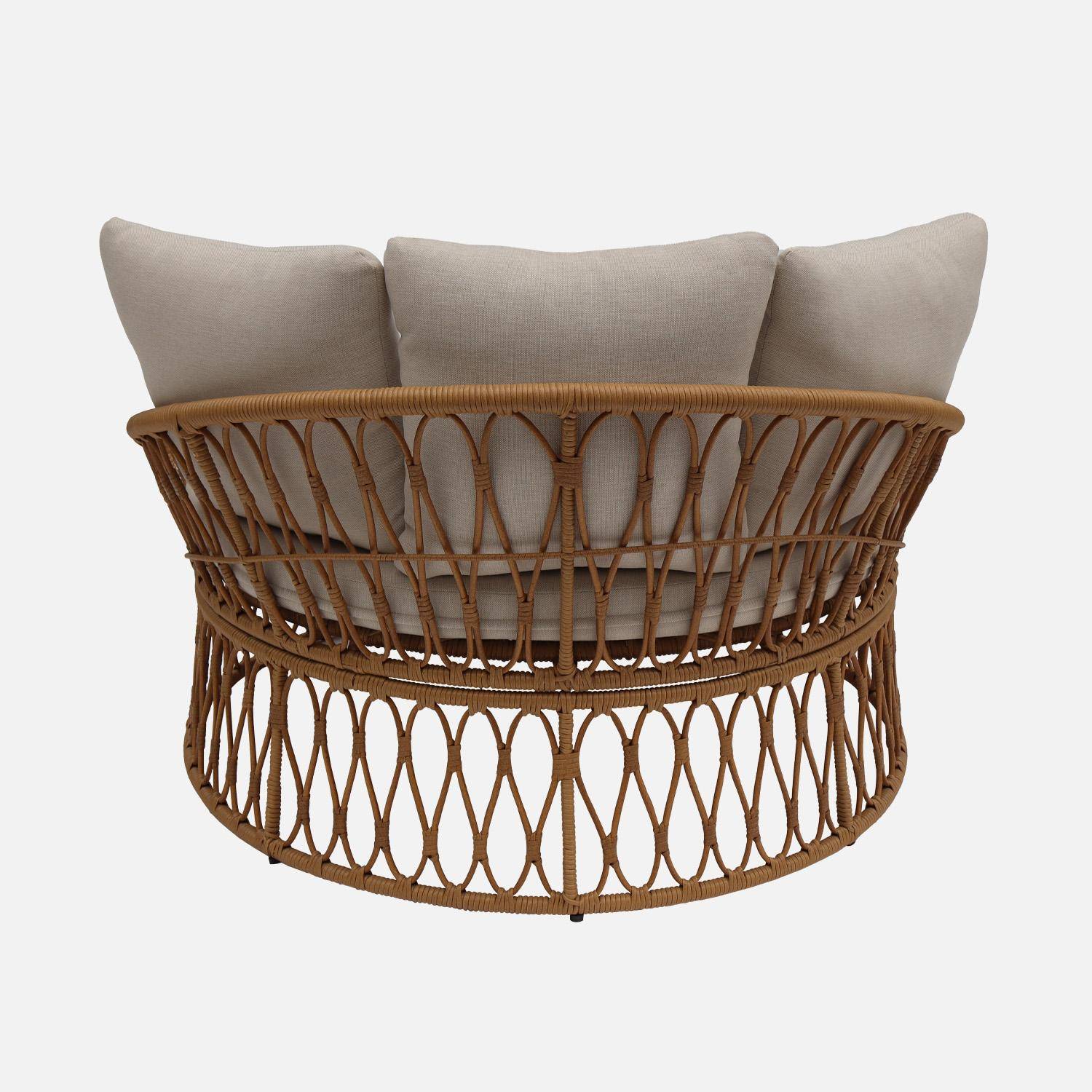 Bain de soleil, lit de jour, lounge extérieur rond acier et imitation rotin naturel et beige 2 places Photo6