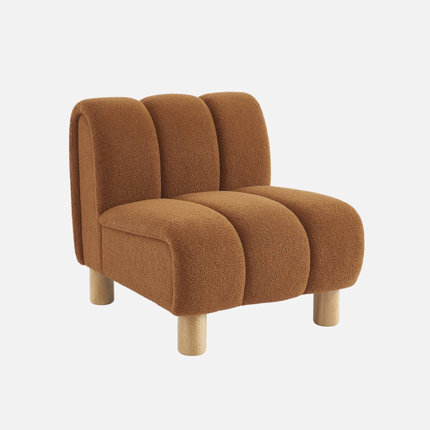 Fauteuil relax pieds bois et tissu bouclette camel