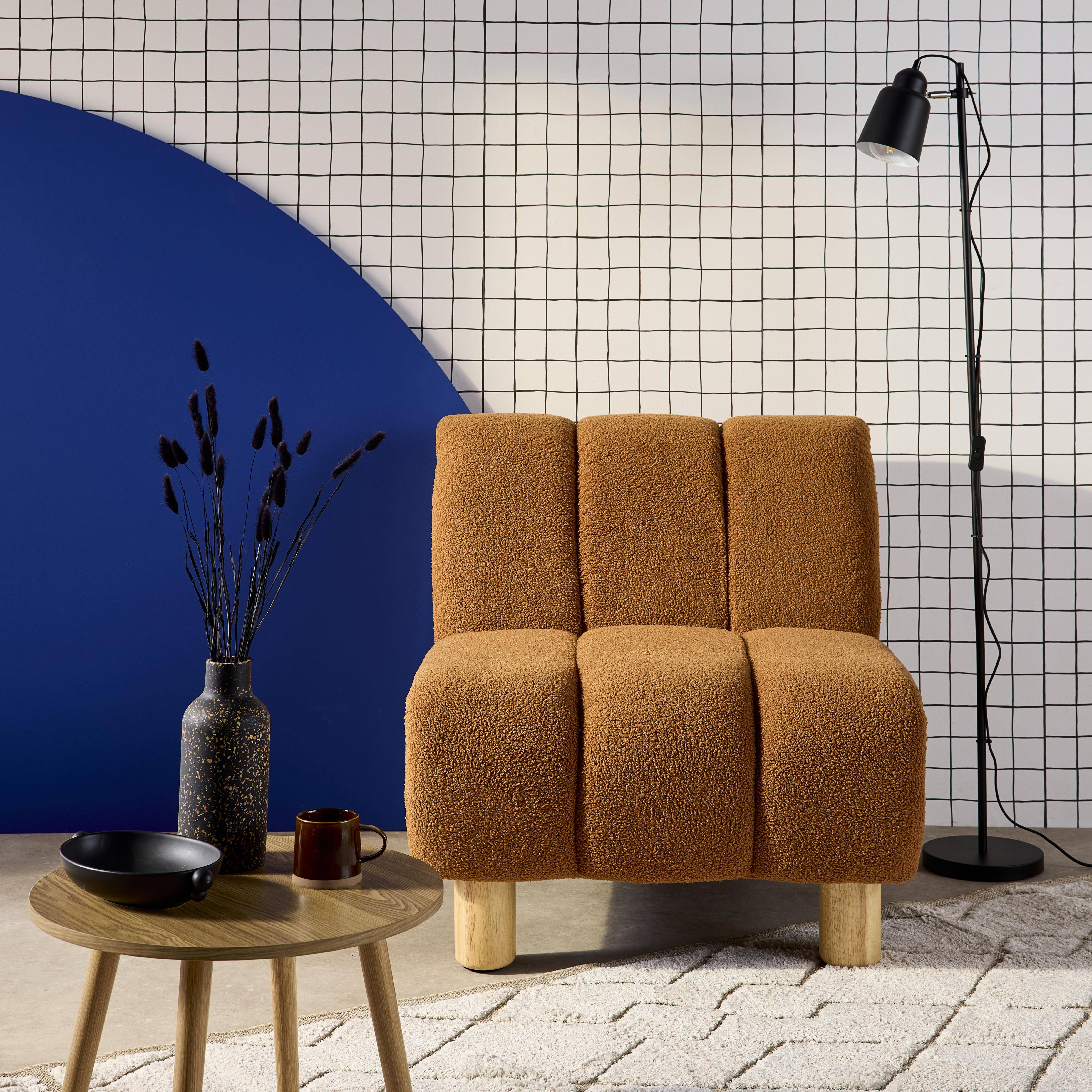 Sillón relax pies redondeados madera de hevea y borreguito, Angel, Camel, 78x90x79 cm Photo1