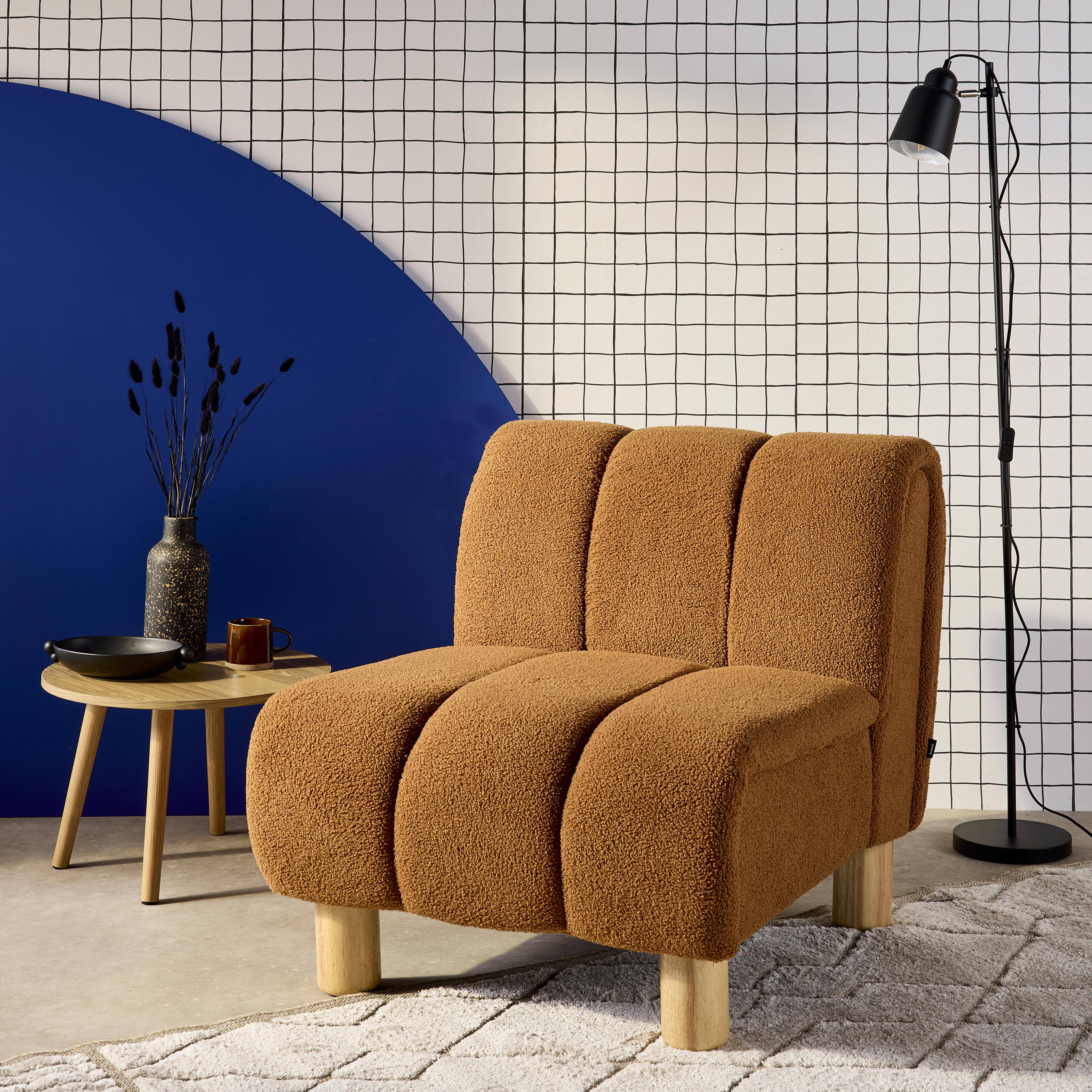 Sillón relax pies redondeados madera de hevea y borreguito, Angel, Camel, 78x90x79 cm Photo2