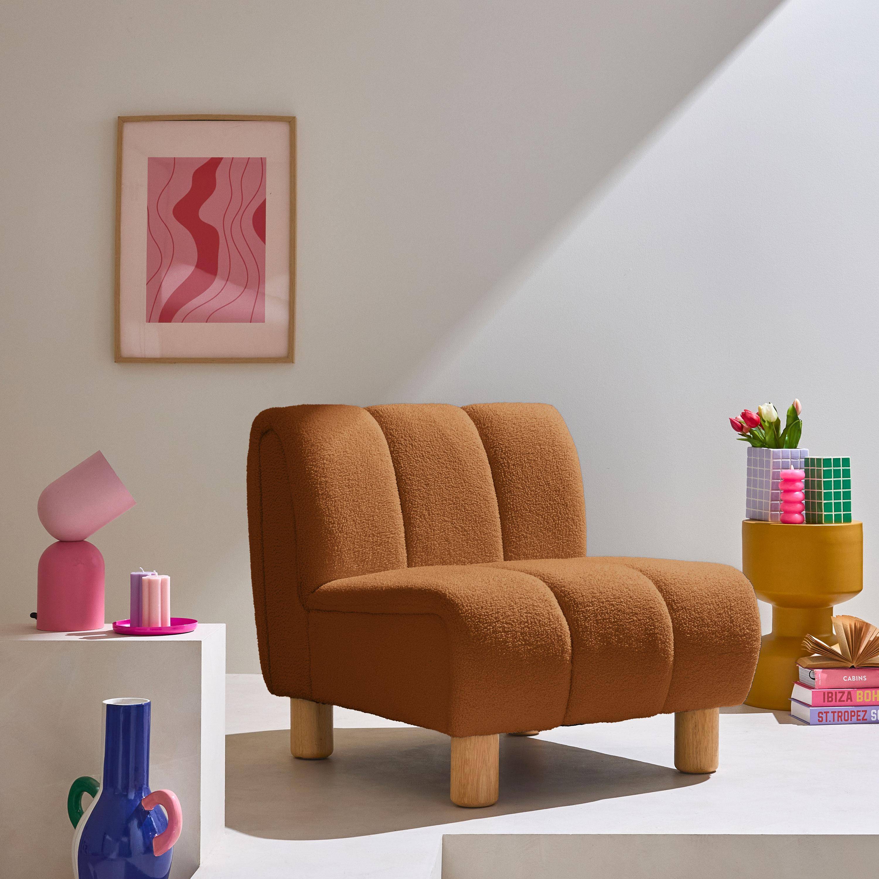 Sillón relax pies redondeados madera de hevea y borreguito, Angel, Camel, 78x90x79 cm Photo1