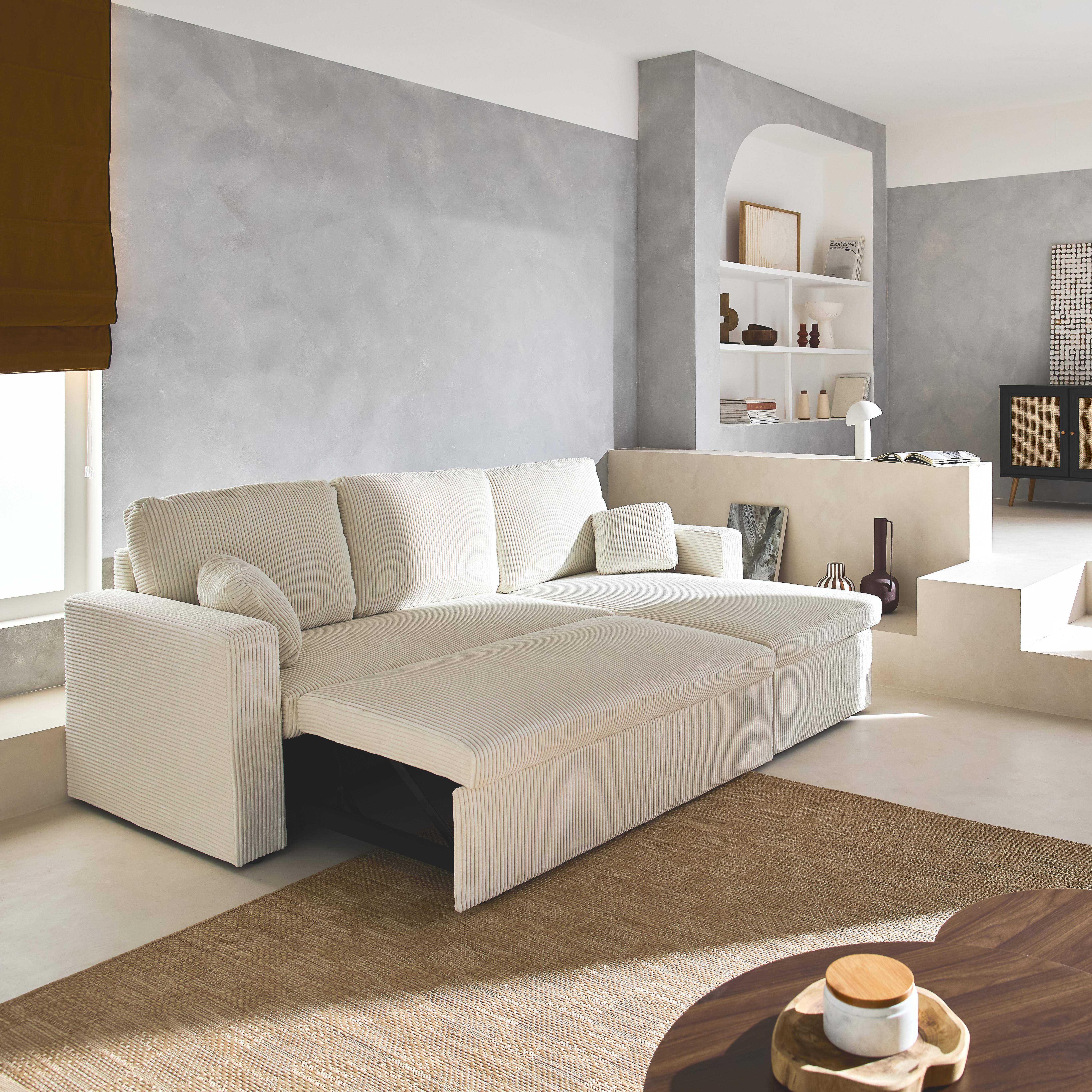 3-seater large corduroy corner sofa bed, Ida, 219x132.5x84 cm Photo2