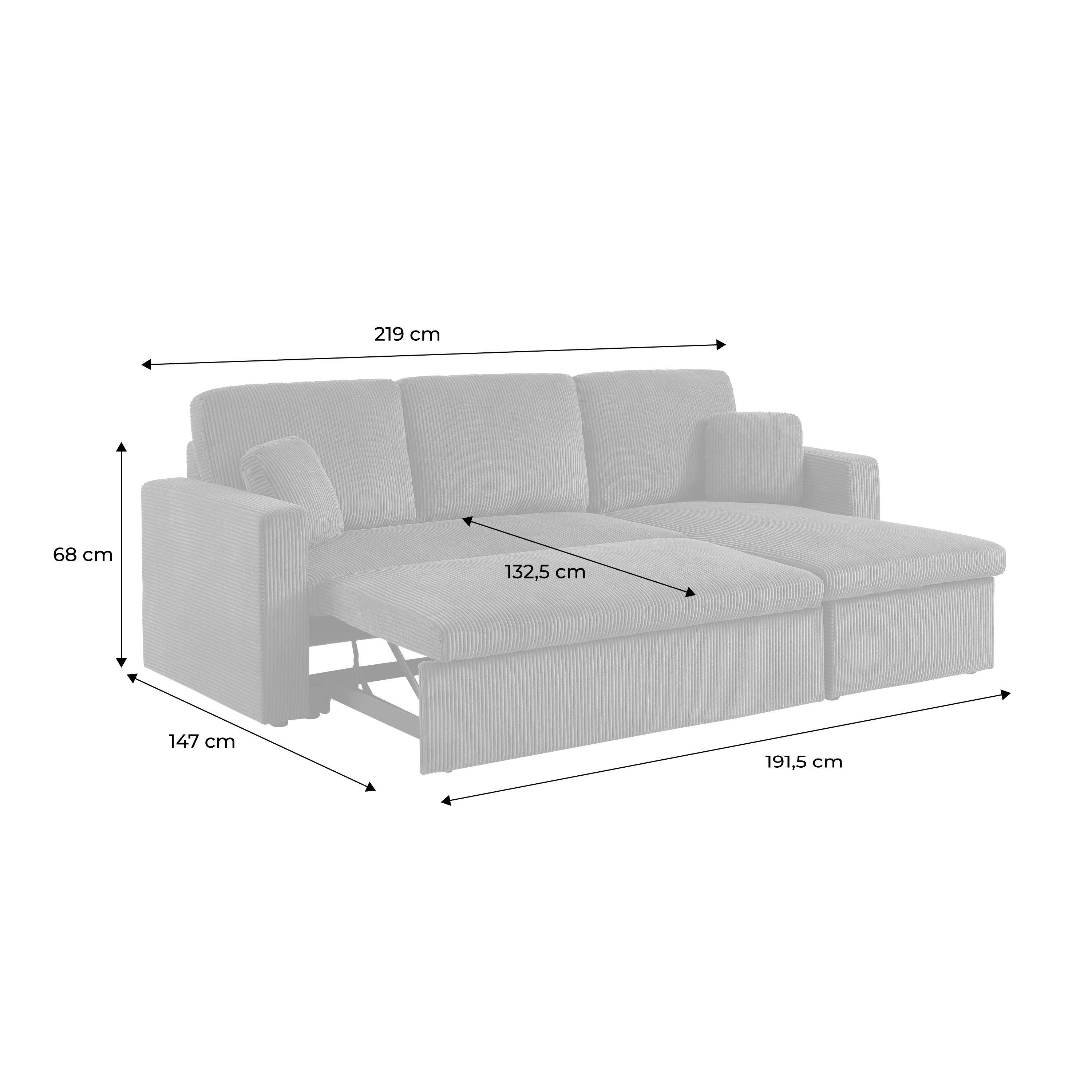 3-seater large corduroy corner sofa bed, Ida, 219x132.5x84 cm Photo10