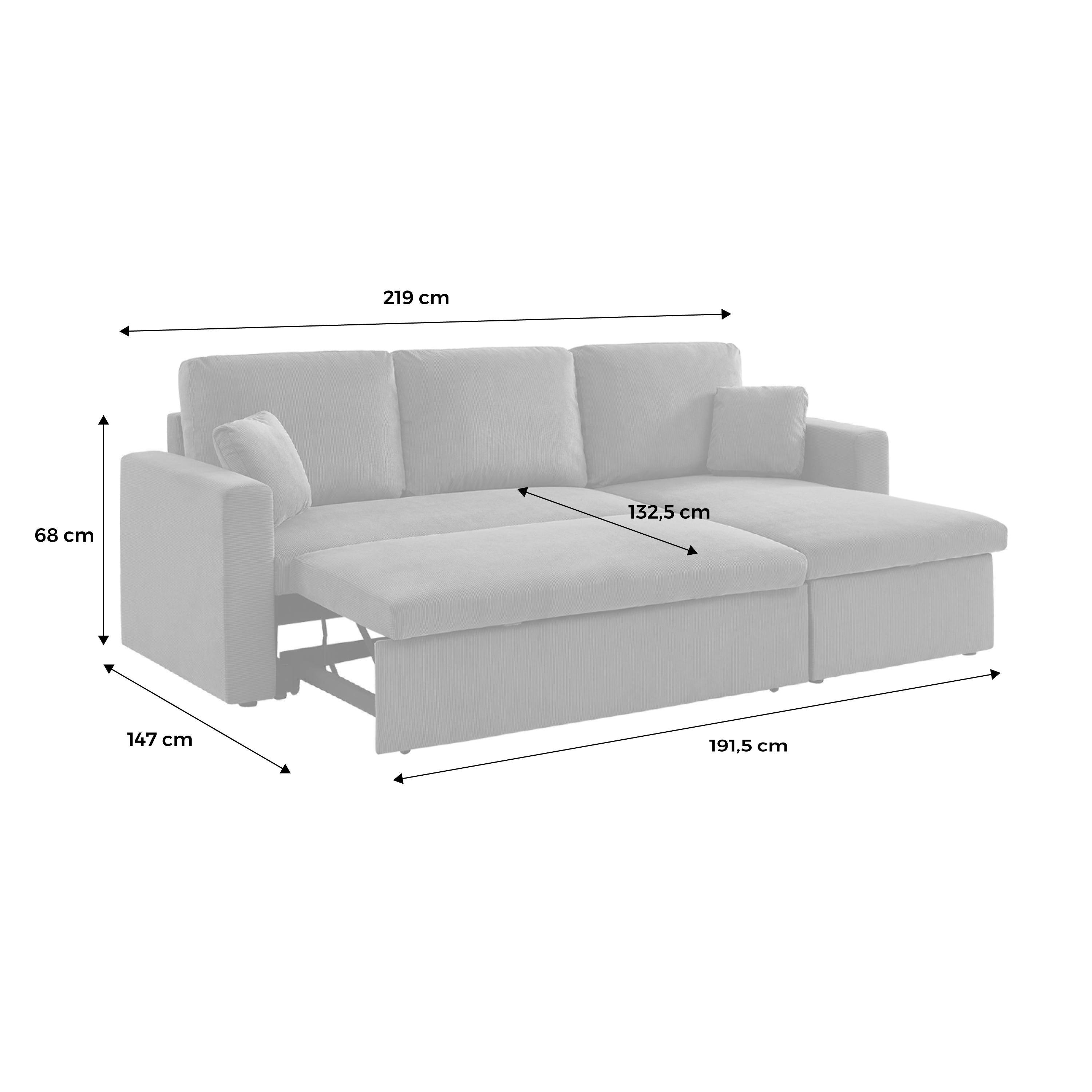 3-seater corduroy corner sofa bed, Ida corduroy, 219x132.5x84 cm Photo11