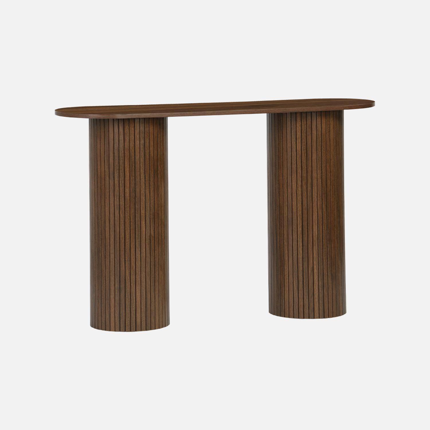 Console escandinava oval com efeito de madeira estriada, Legacy, Madeira de nogueira, 120x35x75 cm Photo3