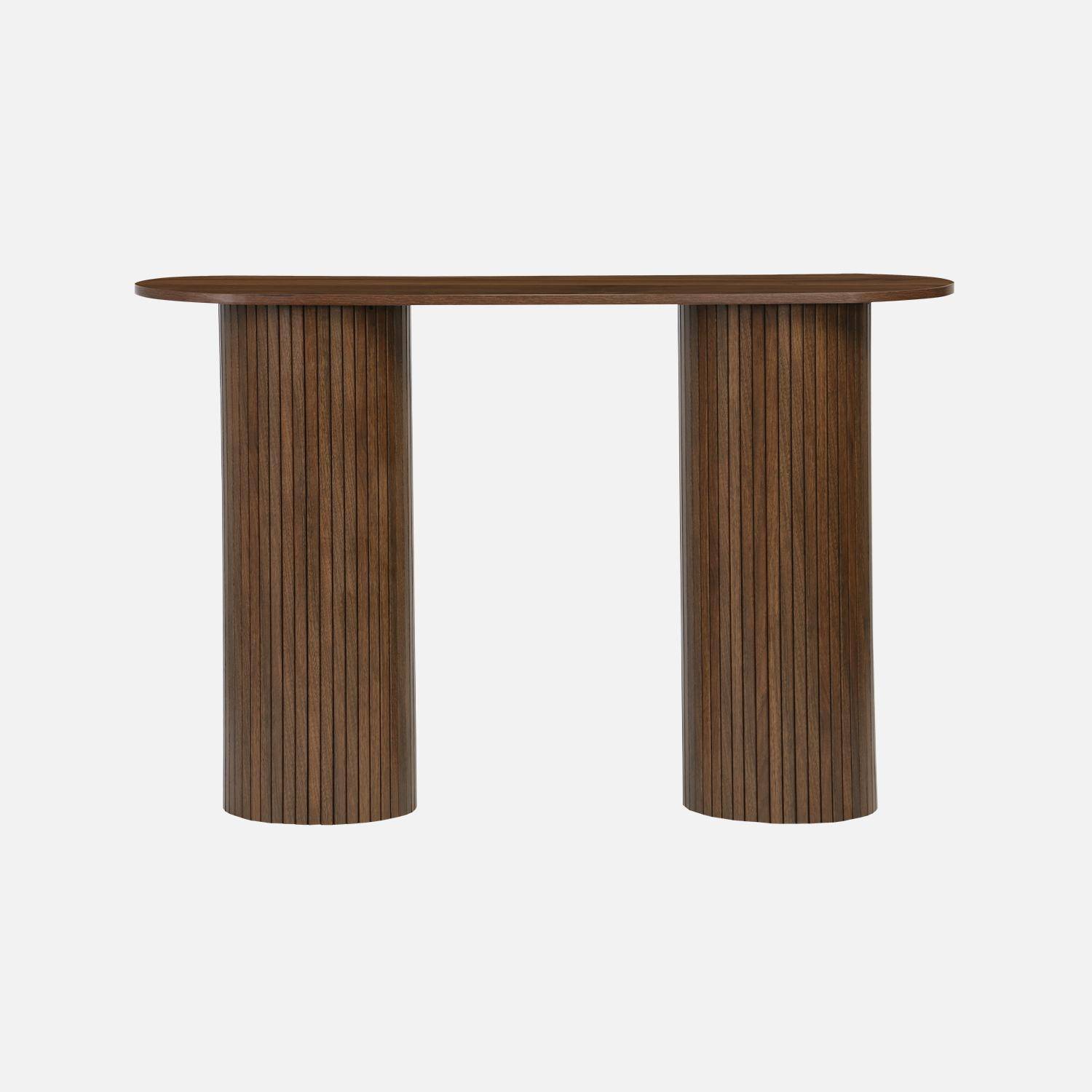 Console escandinava oval com efeito de madeira estriada, Legacy, Madeira de nogueira, 120x35x75 cm Photo4