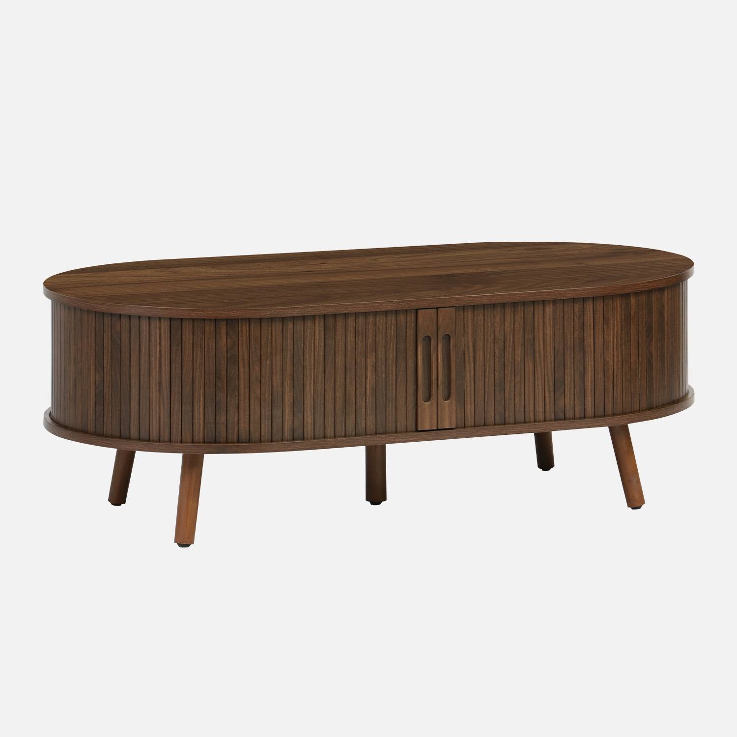 Mesa de centro con puertas correderas y efecto madera, Madera de nogal