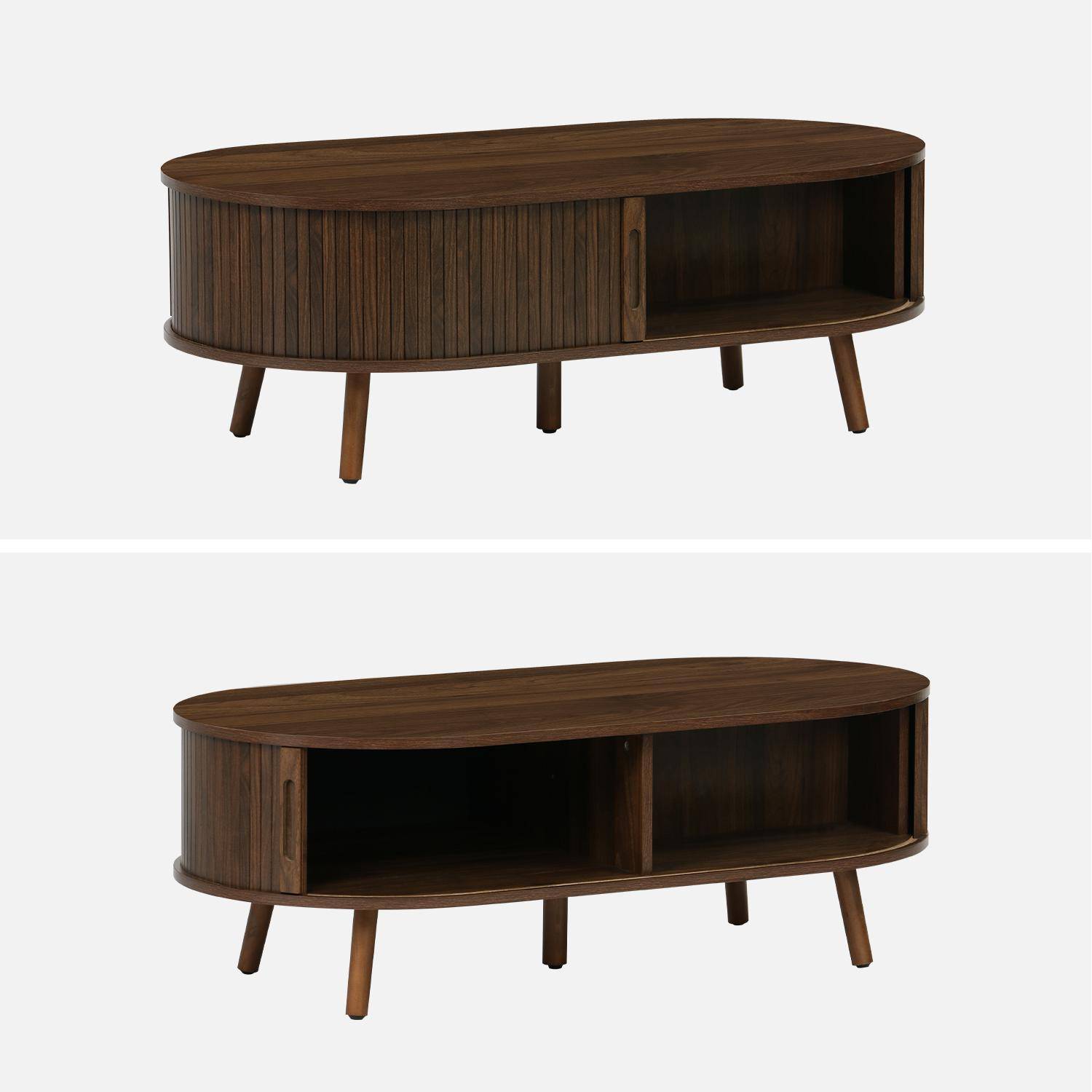 Tavolino scandinavo effetto legno scanalato 2 porte scorrevoli, Legacy, Marrone, 110x59x39 cm Photo3