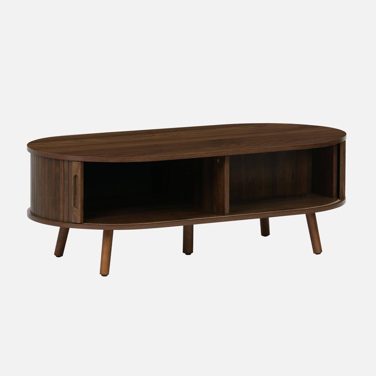Tavolino scandinavo effetto legno scanalato 2 porte scorrevoli, Legacy, Marrone, 110x59x39 cm Photo2