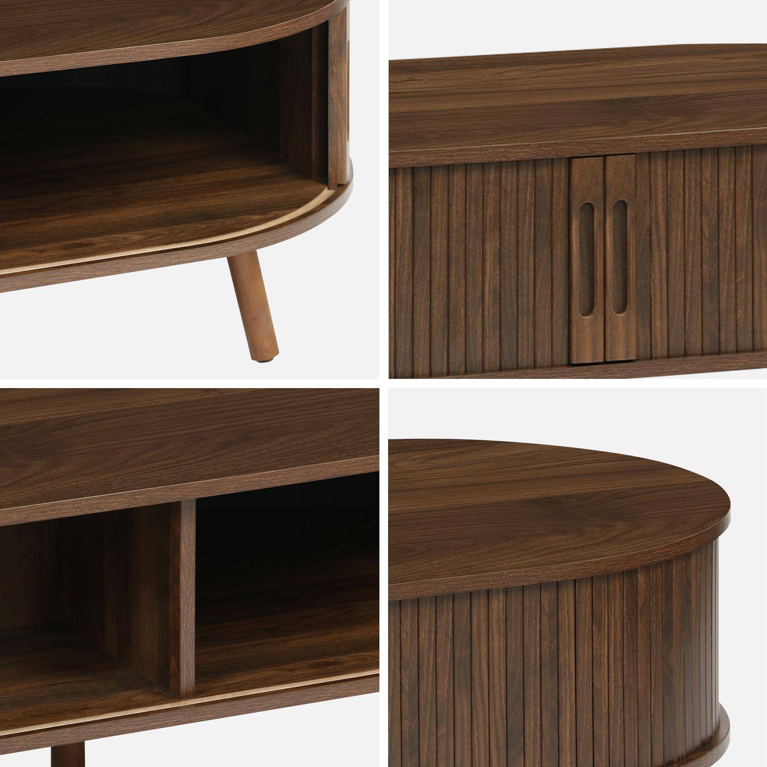 Tavolino scandinavo effetto legno scanalato 2 porte scorrevoli, Legacy, Marrone, 110x59x39 cm Photo5