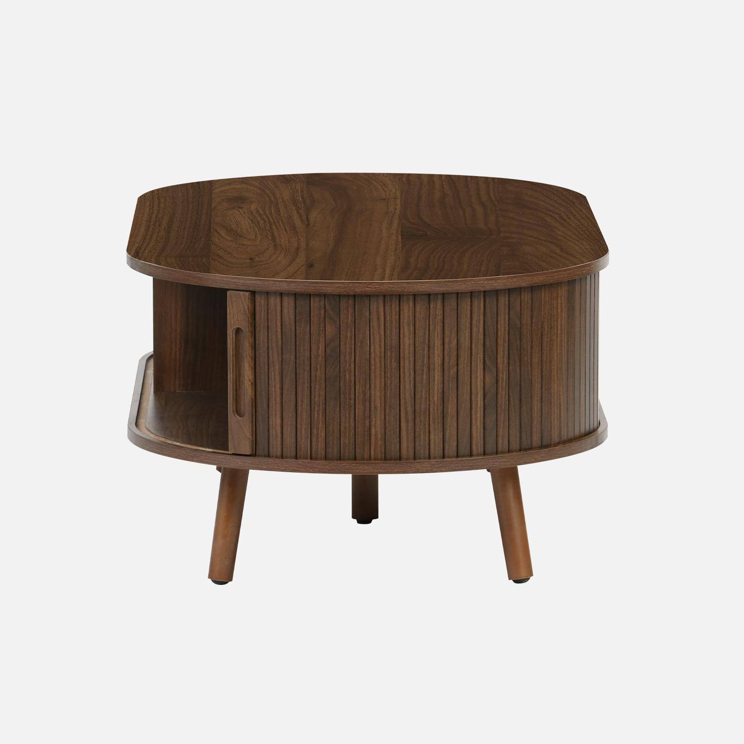 Tavolino scandinavo effetto legno scanalato 2 porte scorrevoli, Legacy, Marrone, 110x59x39 cm Photo4
