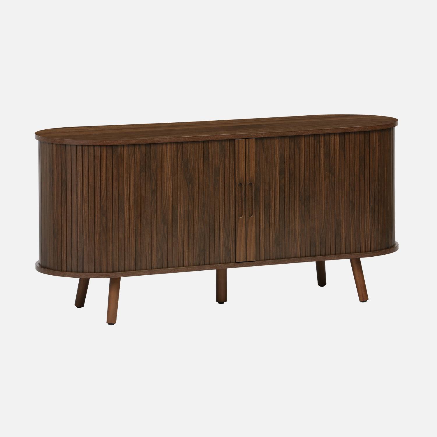 Meuble TV scandinave effet bois rainuré, noyer