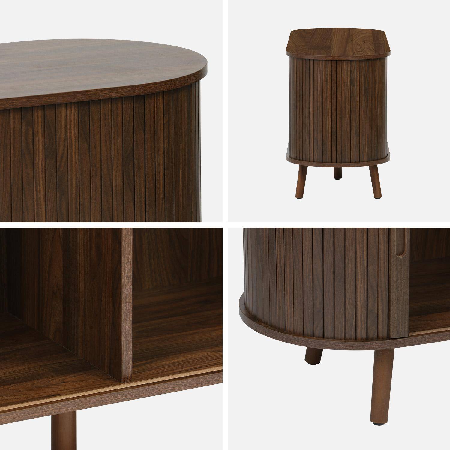 Meuble TV scandinave 2 portes coulissantes, 4 compartiments, effet bois rainuré noyer, L120 x 40 x 57 cm,sweeek,Photo6