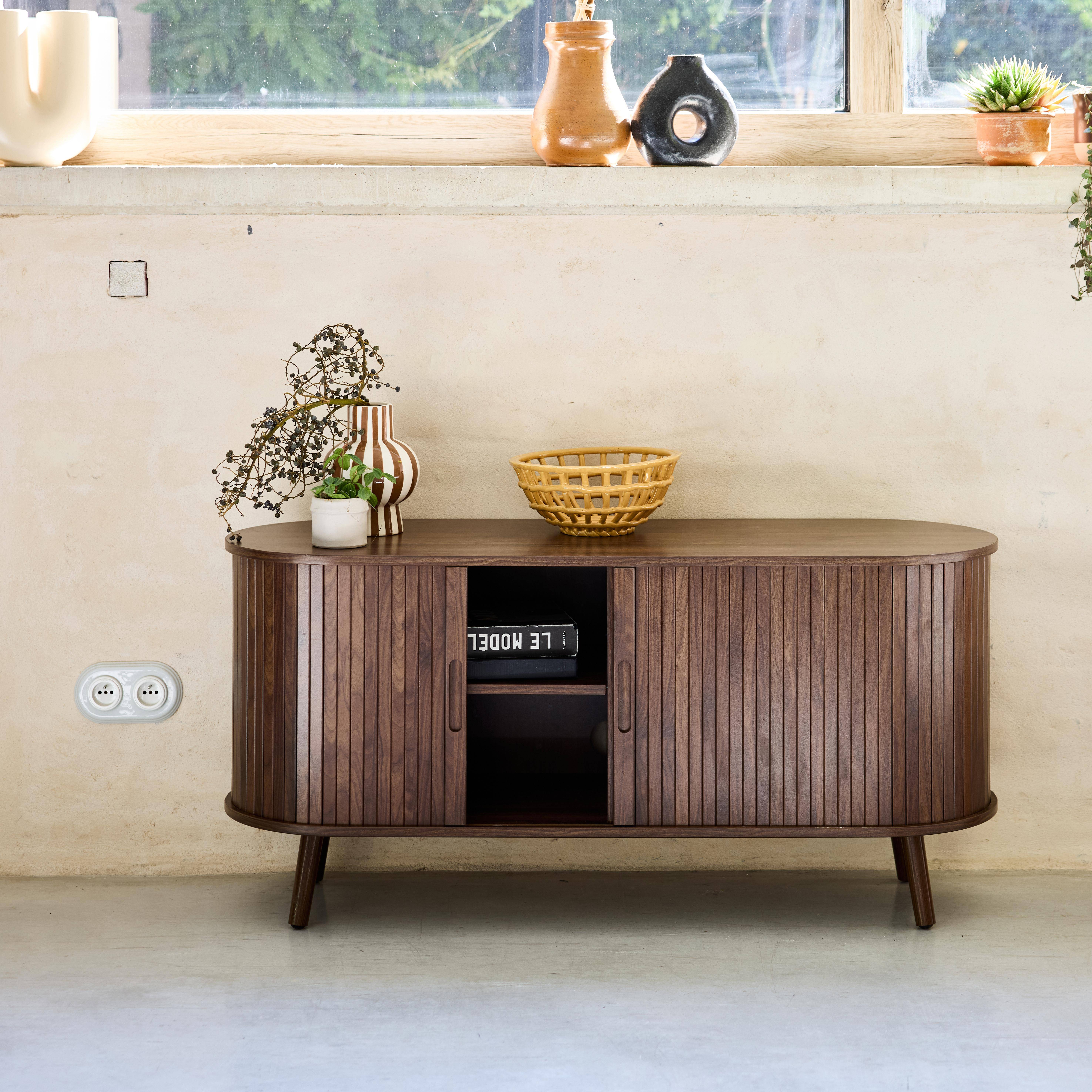 Mobile TV scandinavo con 2 ante scorrevoli, 120cm, Legacy, Marrone, 120x40x57 cm Photo4