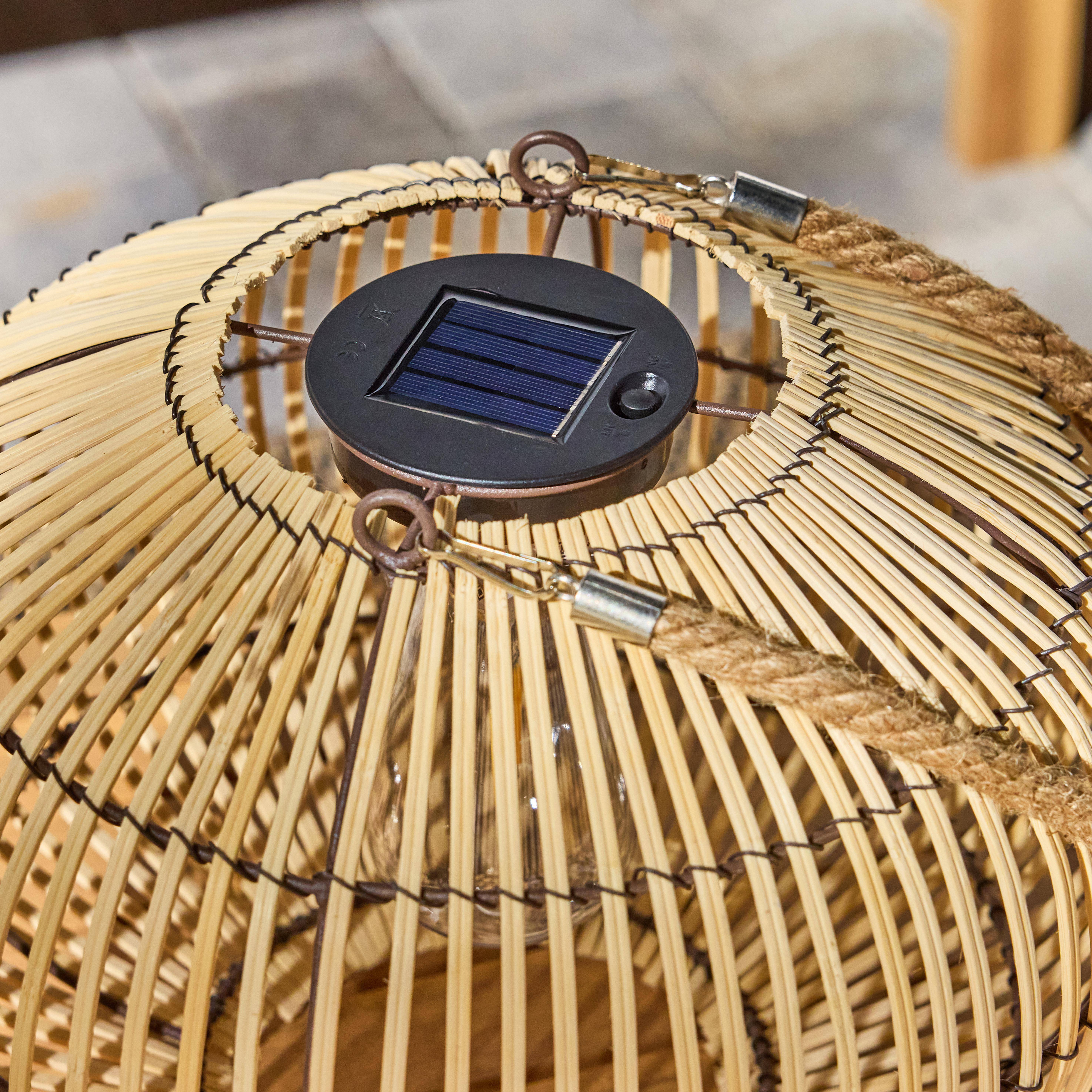 Lampe extérieur solaire LED à suspendre ou à poser Lilou rotin naturel Ø 31,5cm Photo3