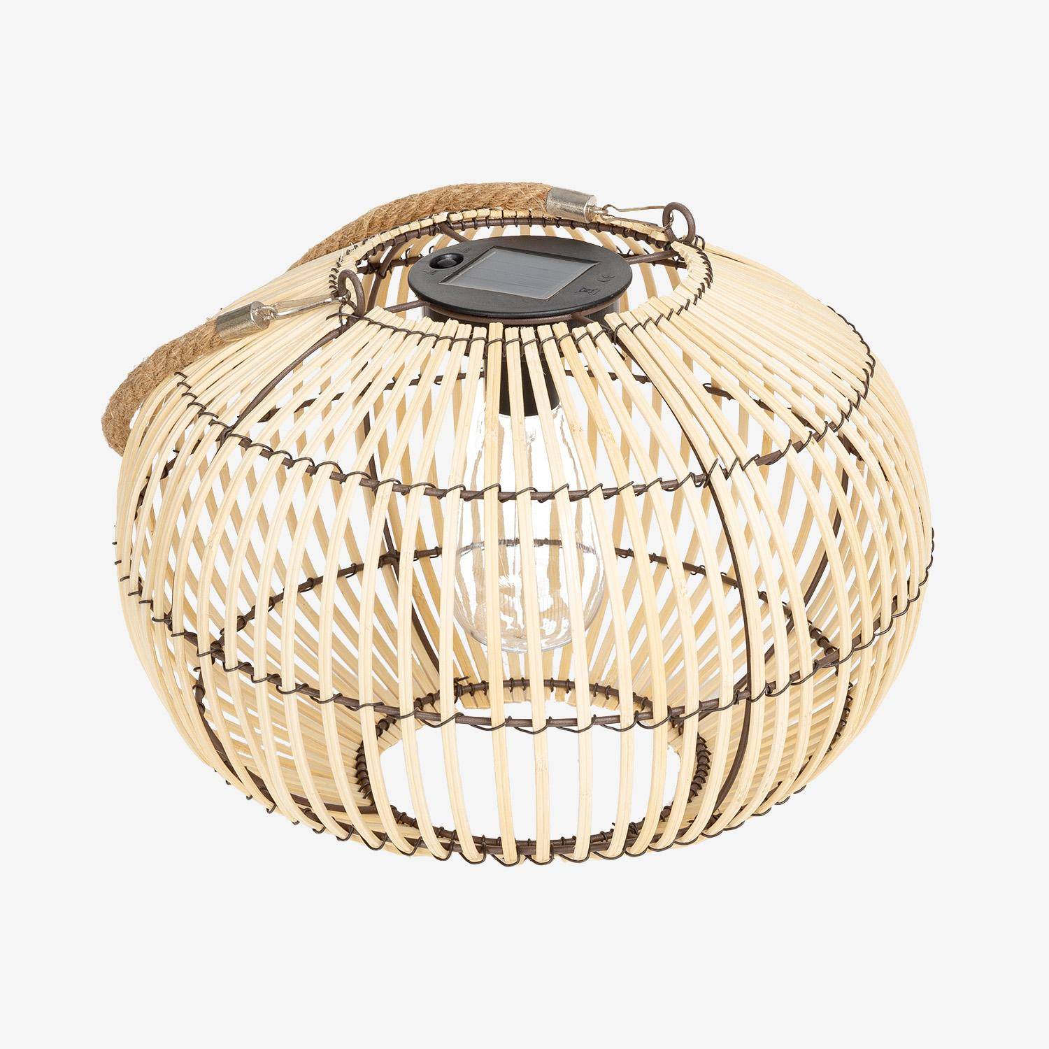 Lampe extérieur solaire LED à suspendre ou à poser Lilou rotin naturel Ø 31,5cm Photo4