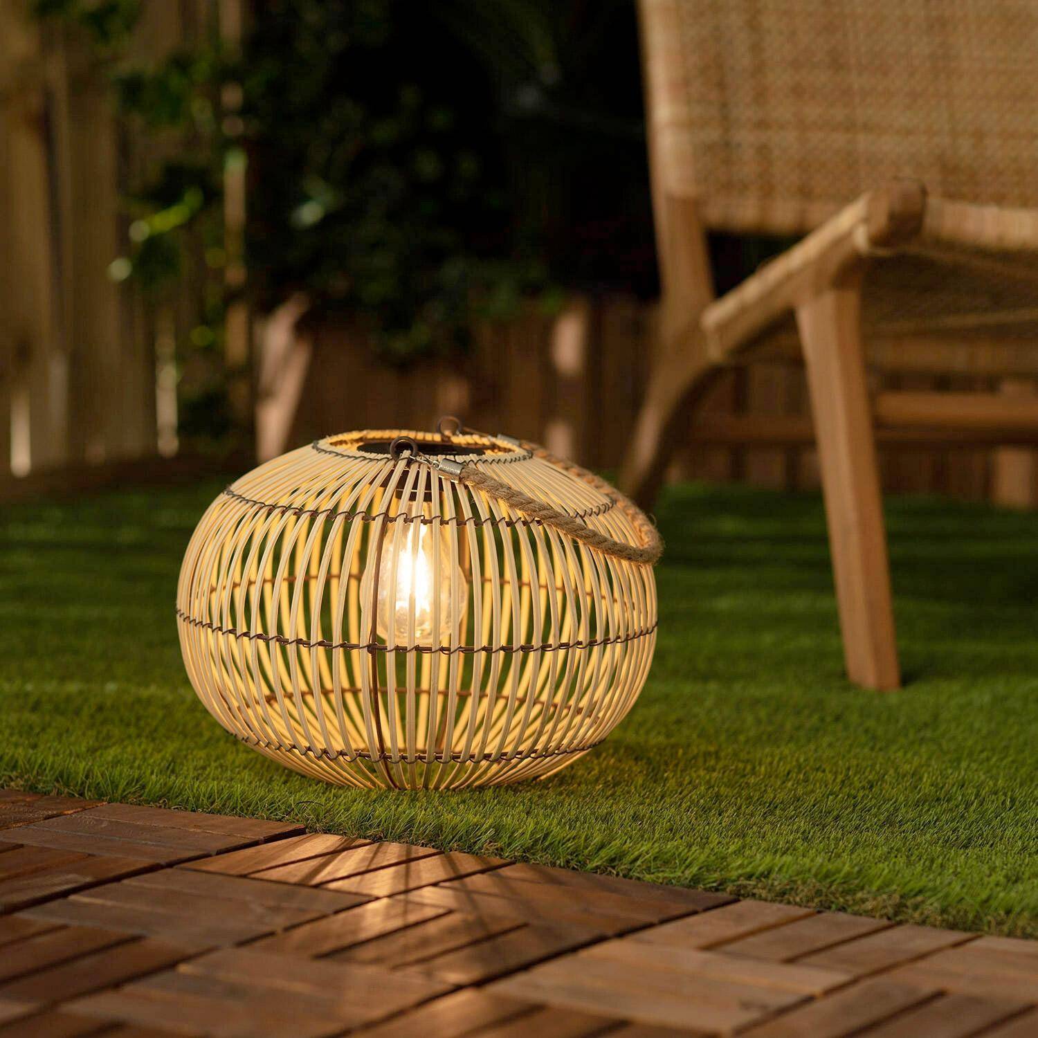Lampe extérieur solaire LED à suspendre ou à poser Lilou rotin naturel Ø 31,5cm Photo1