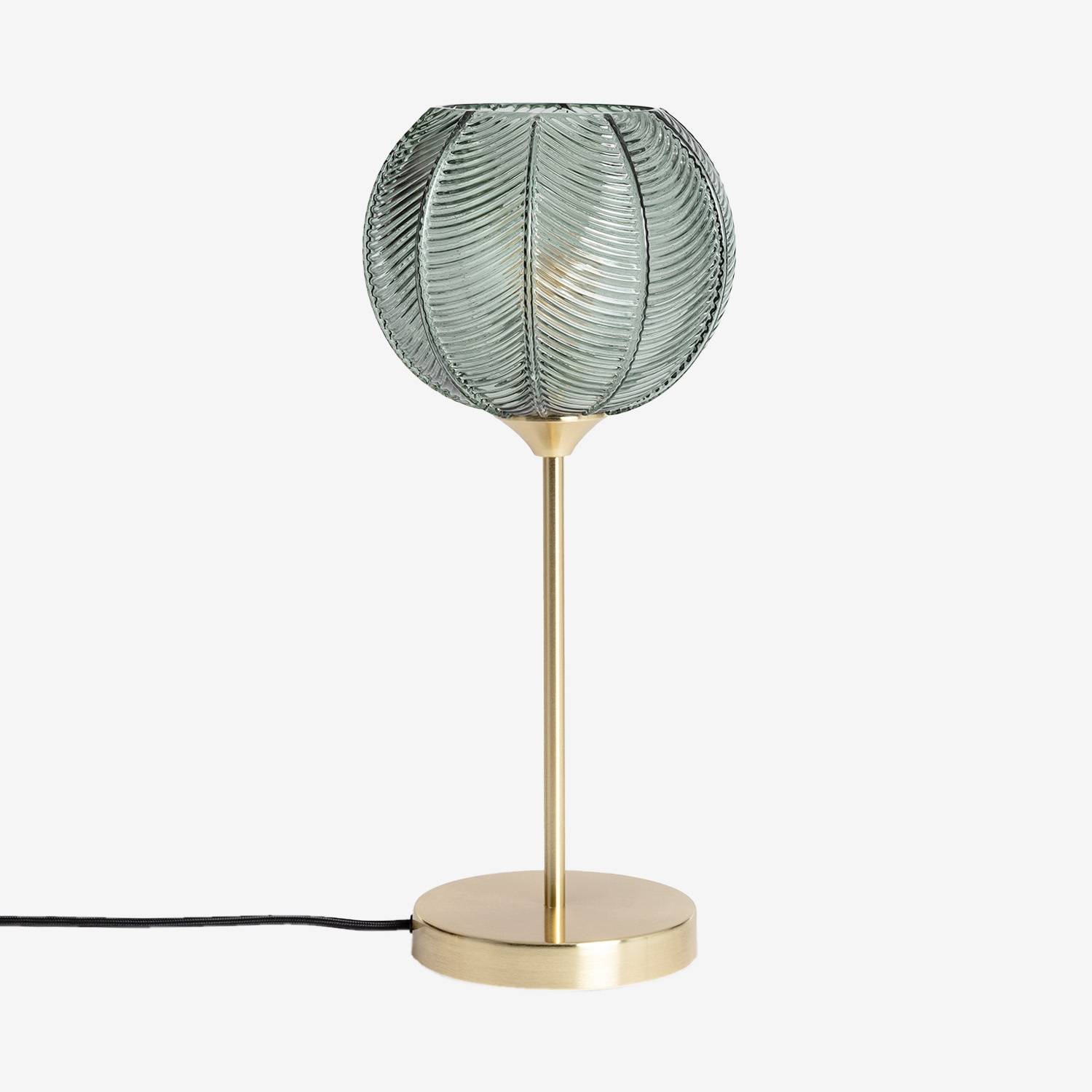 Lámpara de mesa interior metal y vidrio, 20cm, Verde