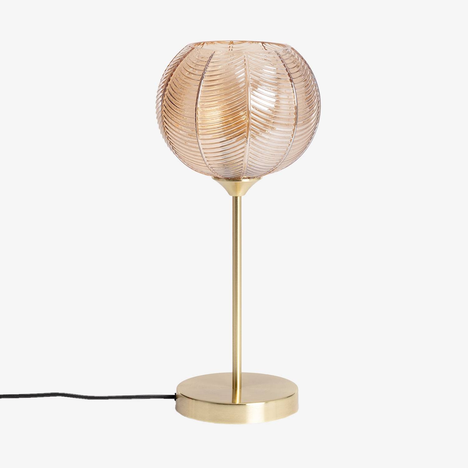 Lámpara de mesa interior metal y vidrio, 20cm, Ambre