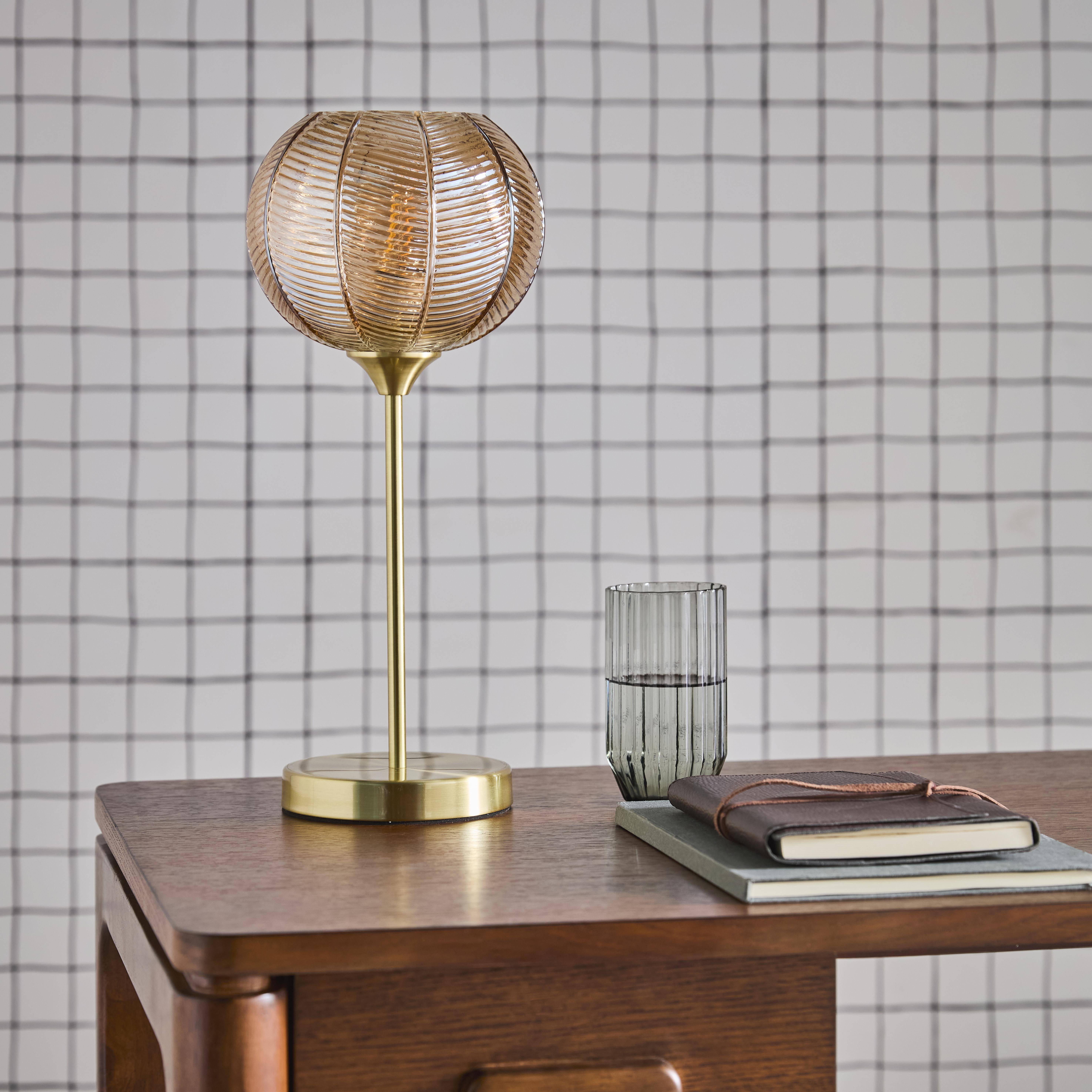 Lampe à poser métal et verre effet cristal Basile ambre Ø 20cm Photo1