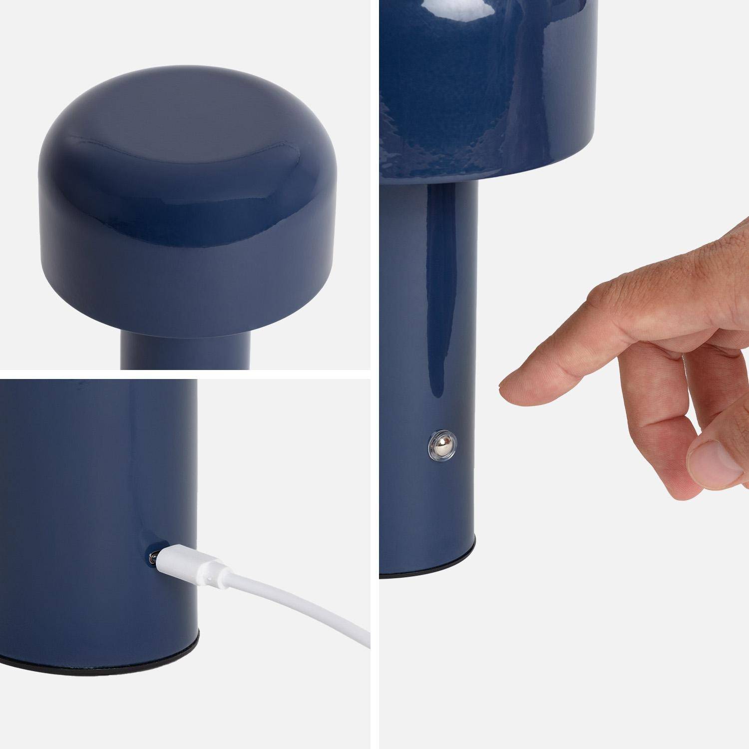 Lampe à poser LED sans fil rechargeable Victor bleu Ø 13cm Photo5