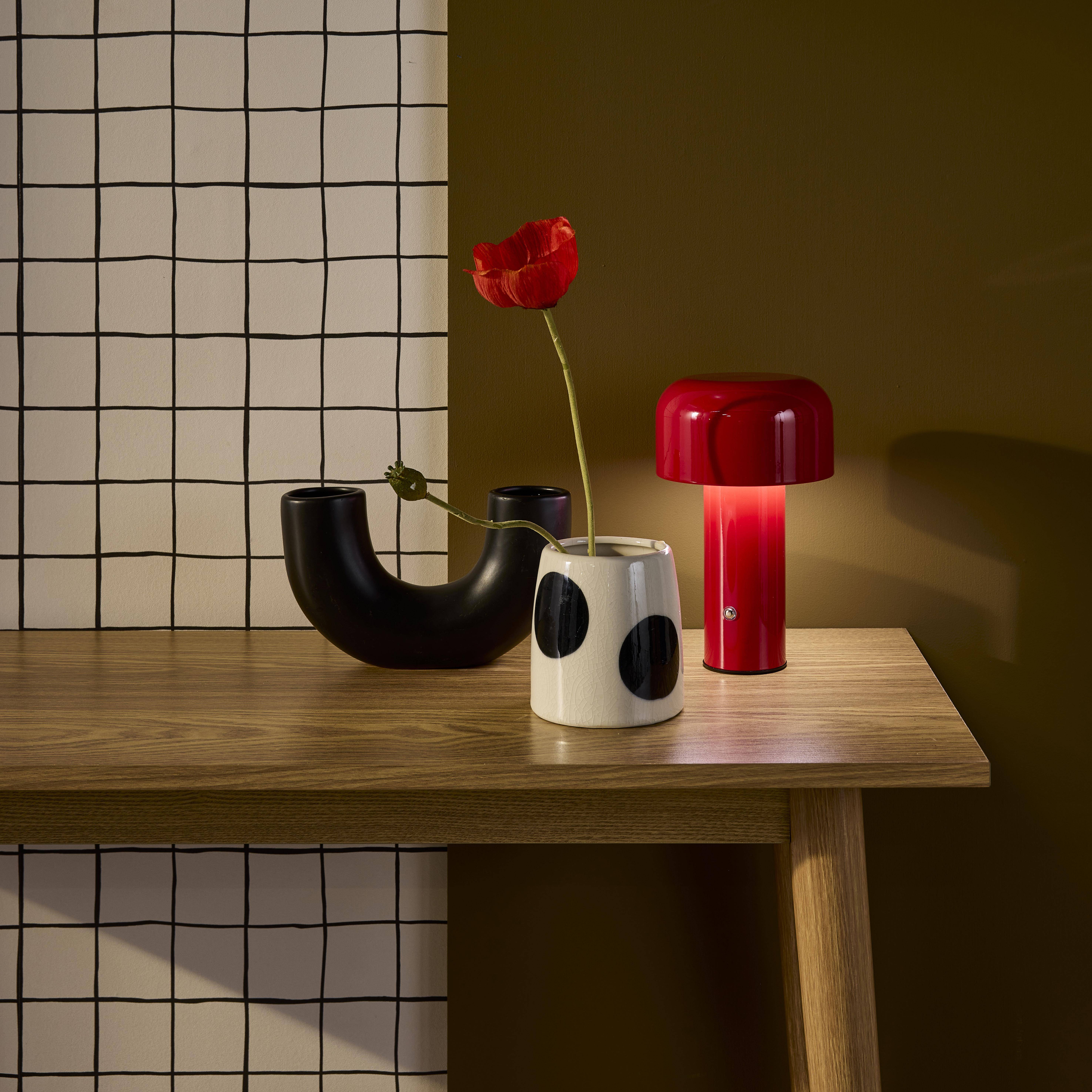 Lampe à poser LED sans fil rechargeable Victor rouge Ø 13cm Photo1
