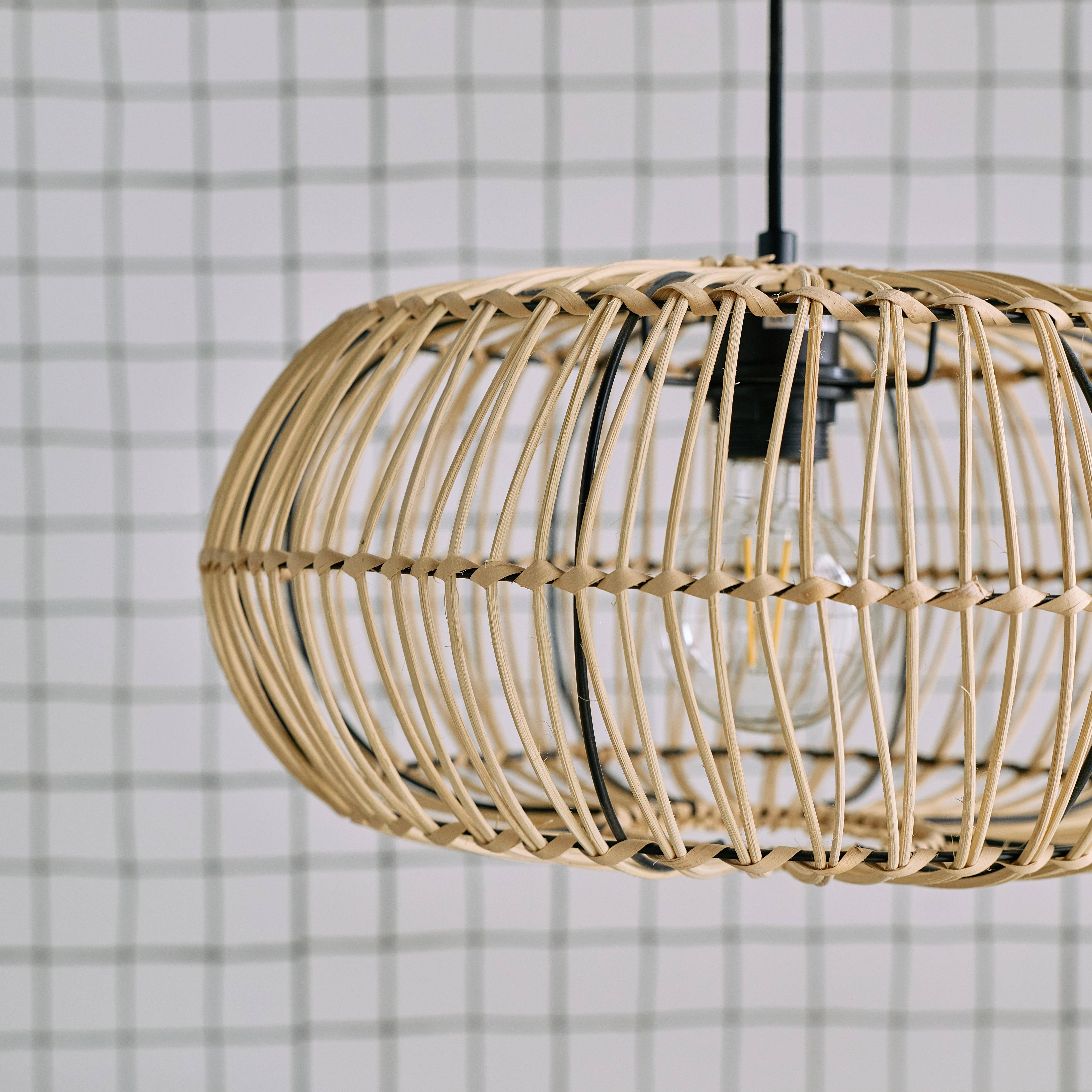 Lampadaire intérieur exotique rotin naturel métal et pierre effet marbre H170cm Diego Photo3
