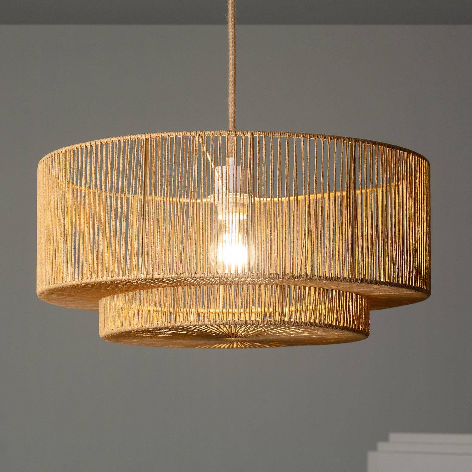 Lampada sospensione interna effetto rattan, 50cm, Coline, Marrone naturale, 50x50x167 cm Photo2