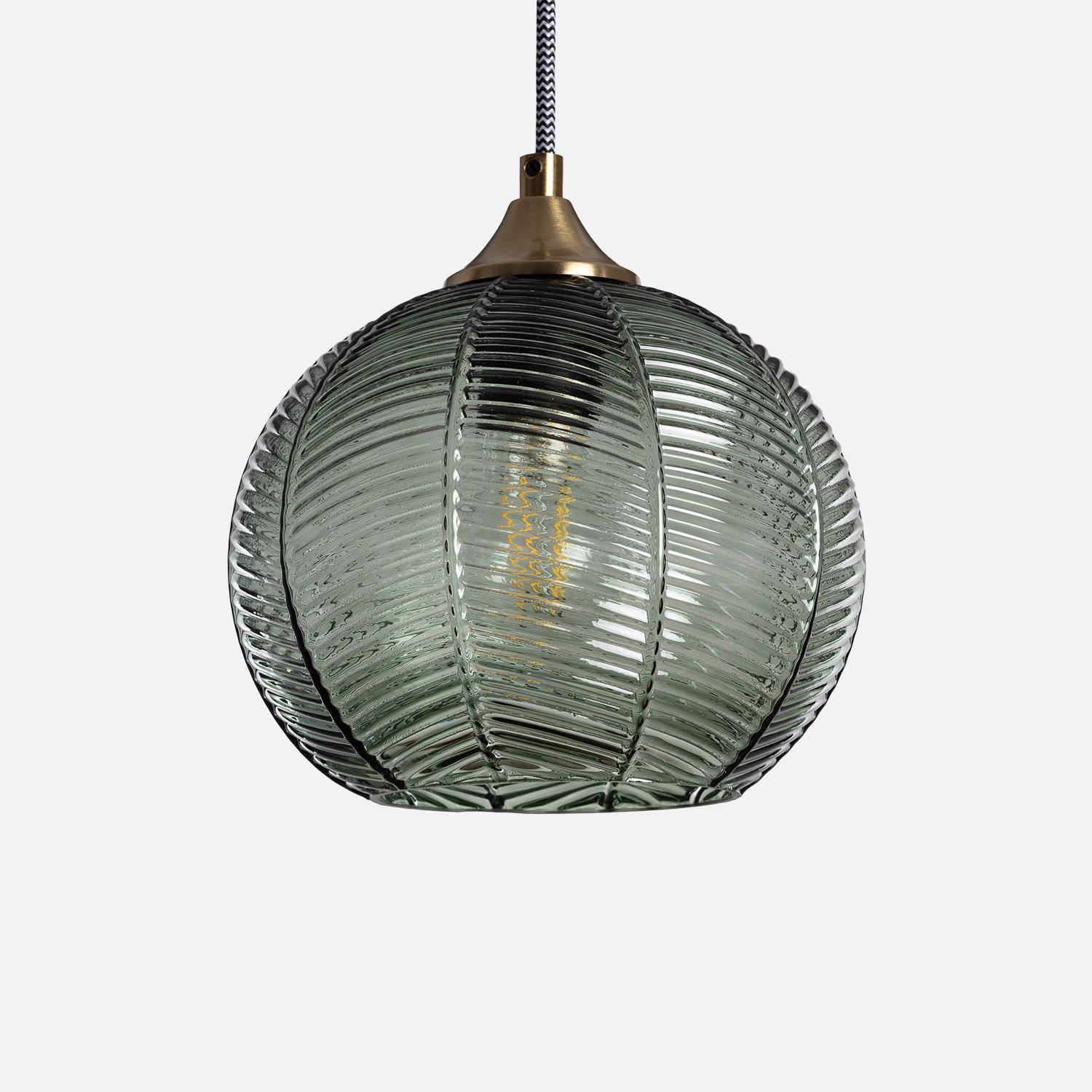 Suspension luminaire métal et verre effet cristal Romane vert Ø 20cm Photo3