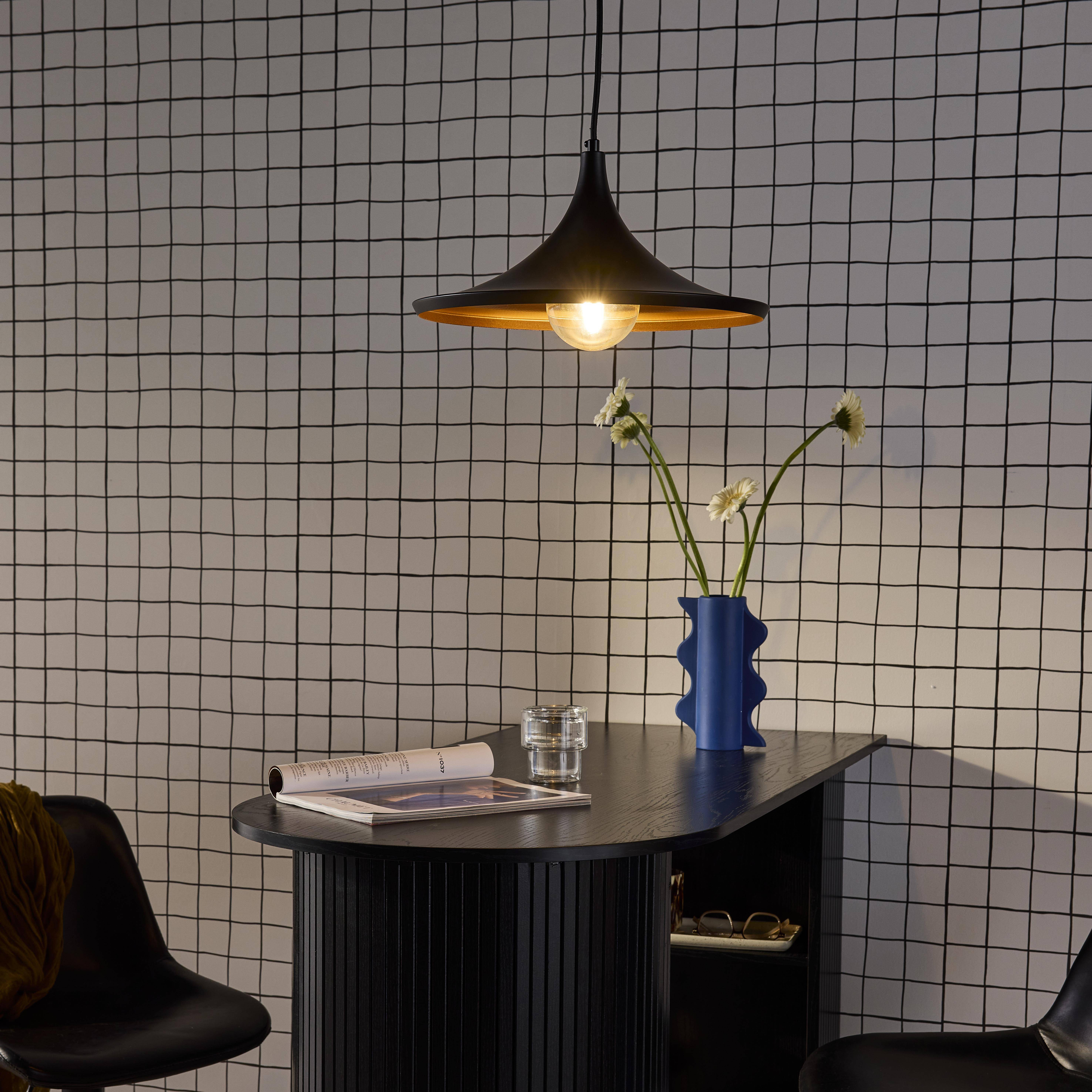 Candeeiro suspenso em metal, 35cm, Margot, Preto e dourado, 35x35x18 cm,sweeek,Photo1