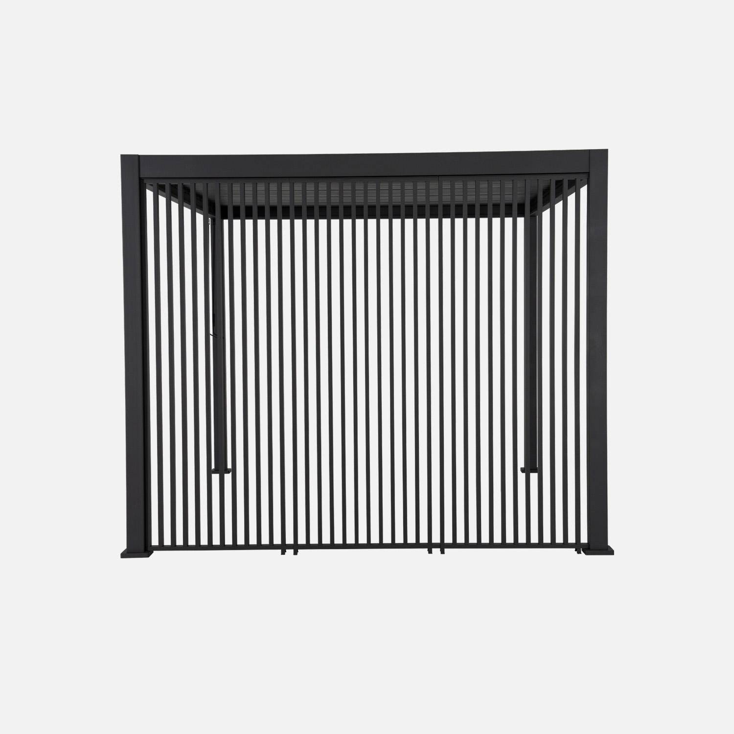 Pergola bioclimatique, aluminium, 3x4m, lames orientables + persienne verticale 130cm anthracite Photo2