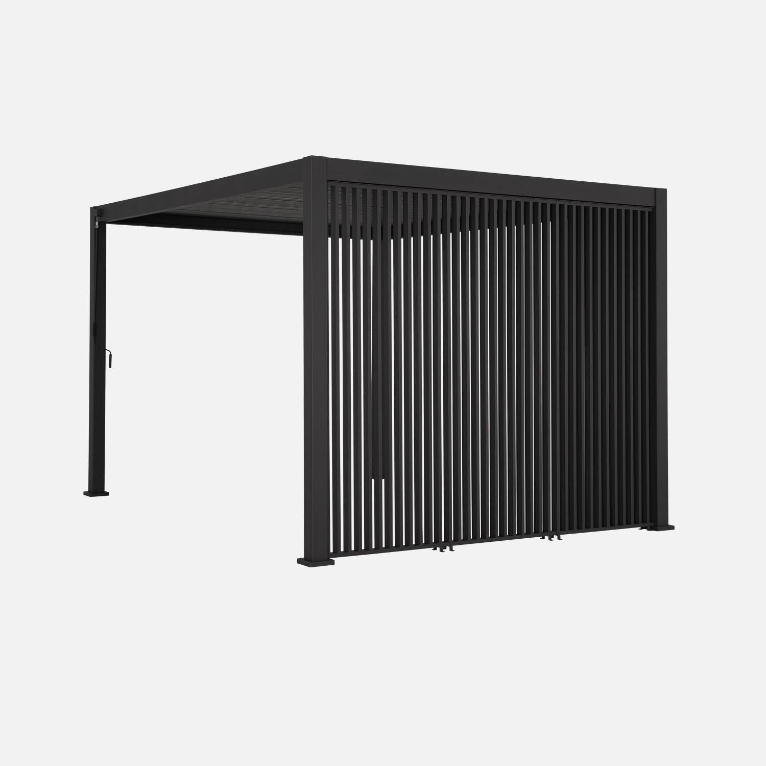 Pergola bioclimatique, aluminium, 3x4m, lames orientables + persienne verticale 130cm anthracite,sweeek,Photo1