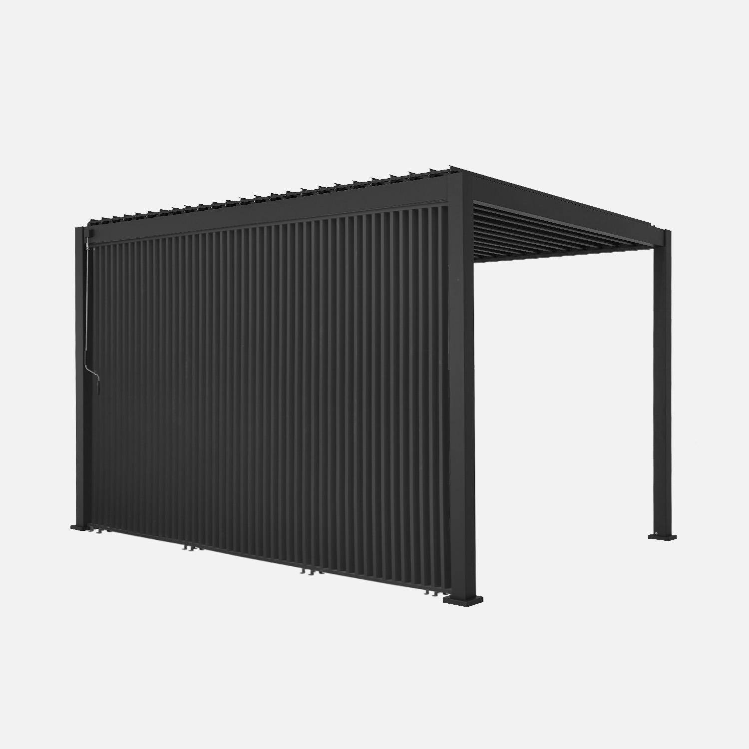 Pergola bioclimatique, aluminium, 3x4m, lames orientables + persienne verticale 130cm anthracite Photo1