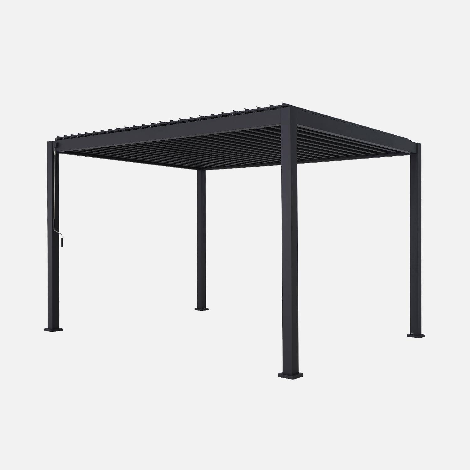Pergola bioclimatique, aluminium, 3x4m, lames orientables + persienne verticale 130cm anthracite Photo3