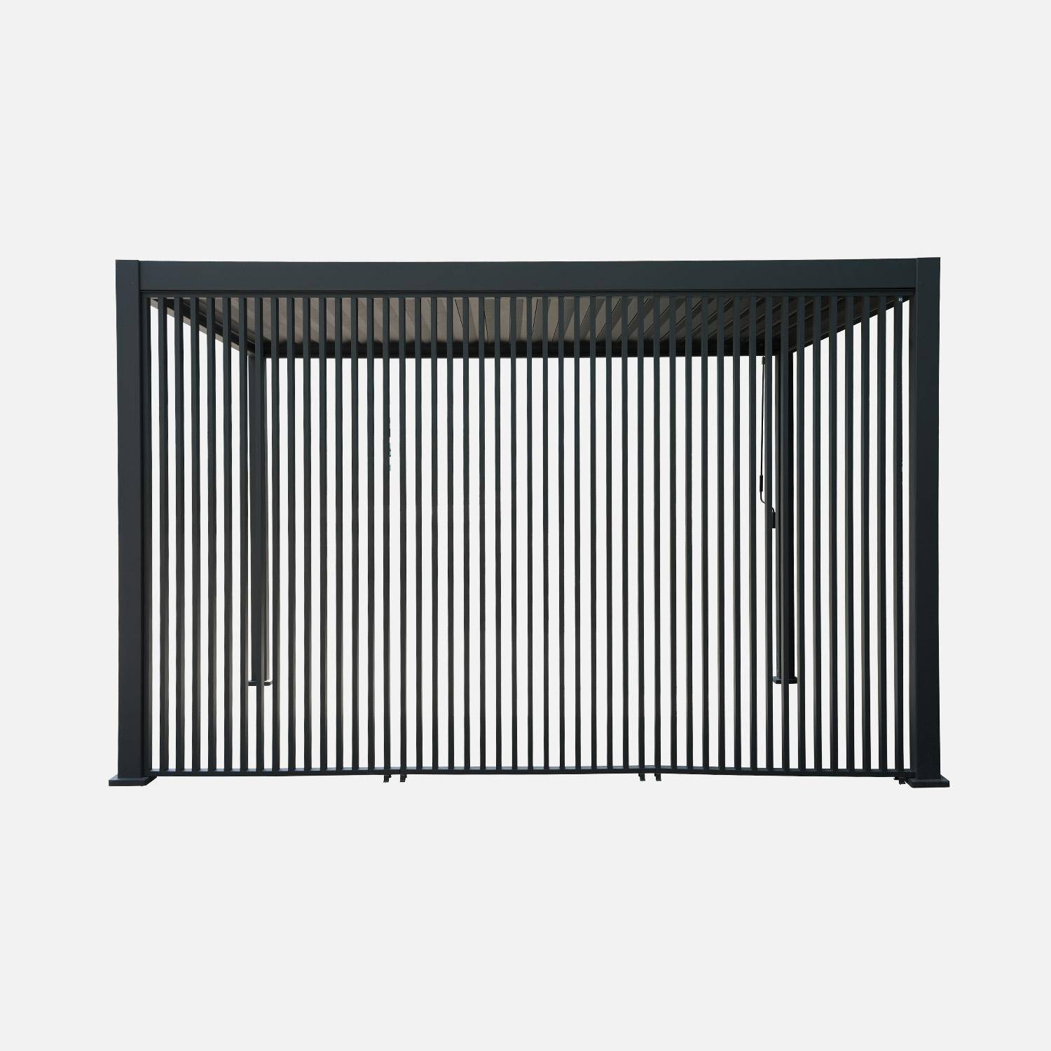 Pergola bioclimatique, aluminium, 3x4m, lames orientables + persienne verticale 130cm anthracite Photo2