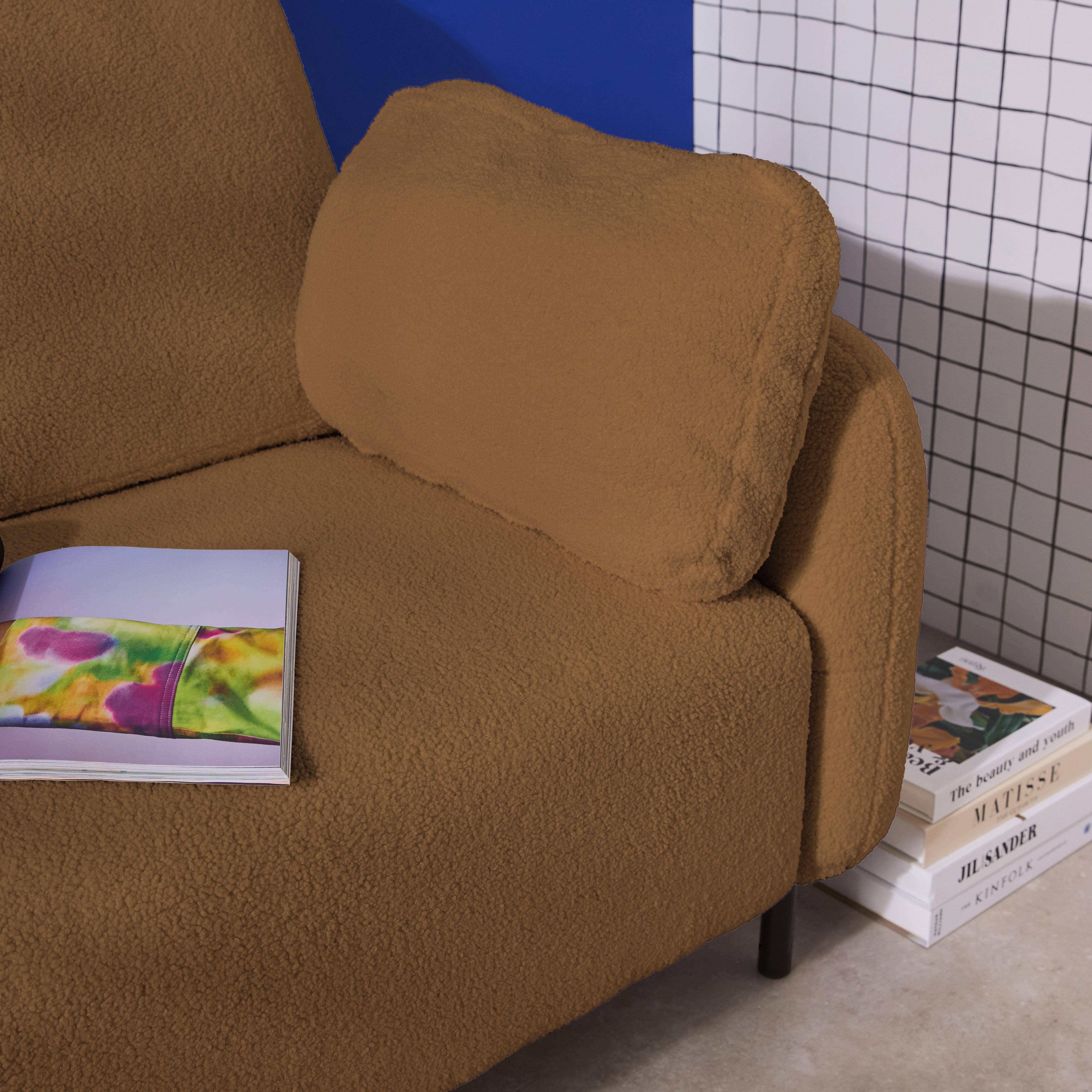 3-Sitzer Sofa aus Eukalyptusholz, mit Bouclé-Bezug in beige und Metallfüßen - Teddy,sweeek,Photo3